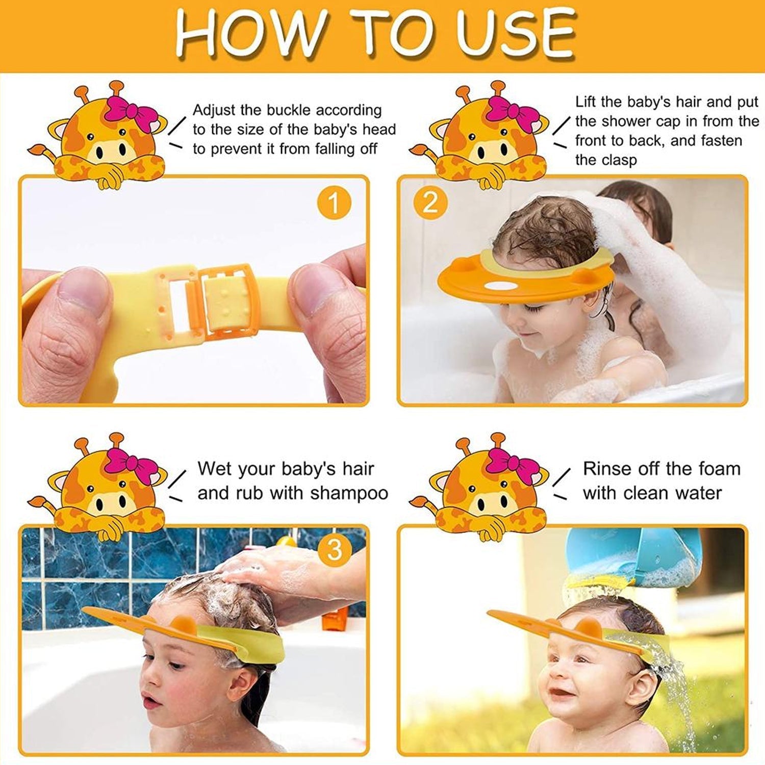 Silicone bath cap for babies, ear and eye protection