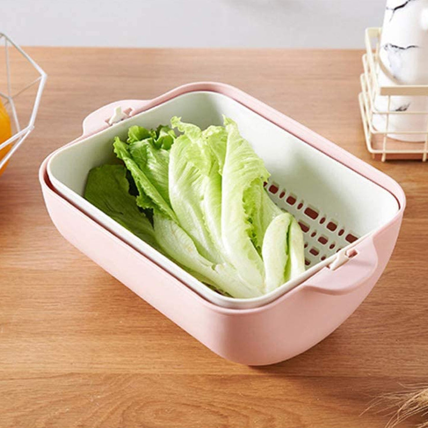 Multifunctional BPA Free Double Layered Plastic Rotatable Strainer Basket (Multicolor) - Springkart 