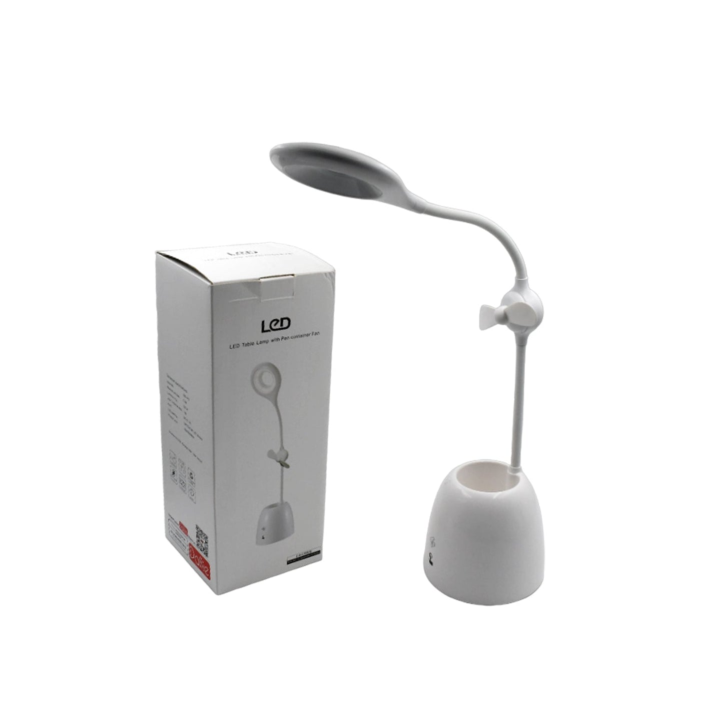 Rechargeable LED, LED Desk Lamp with Pen Container Fan, Interior Lighting for Study, Children's Room, Bedroom or Office, Perfect for Emergency, Study, Reading and Home USB Cable Included - Springkart 