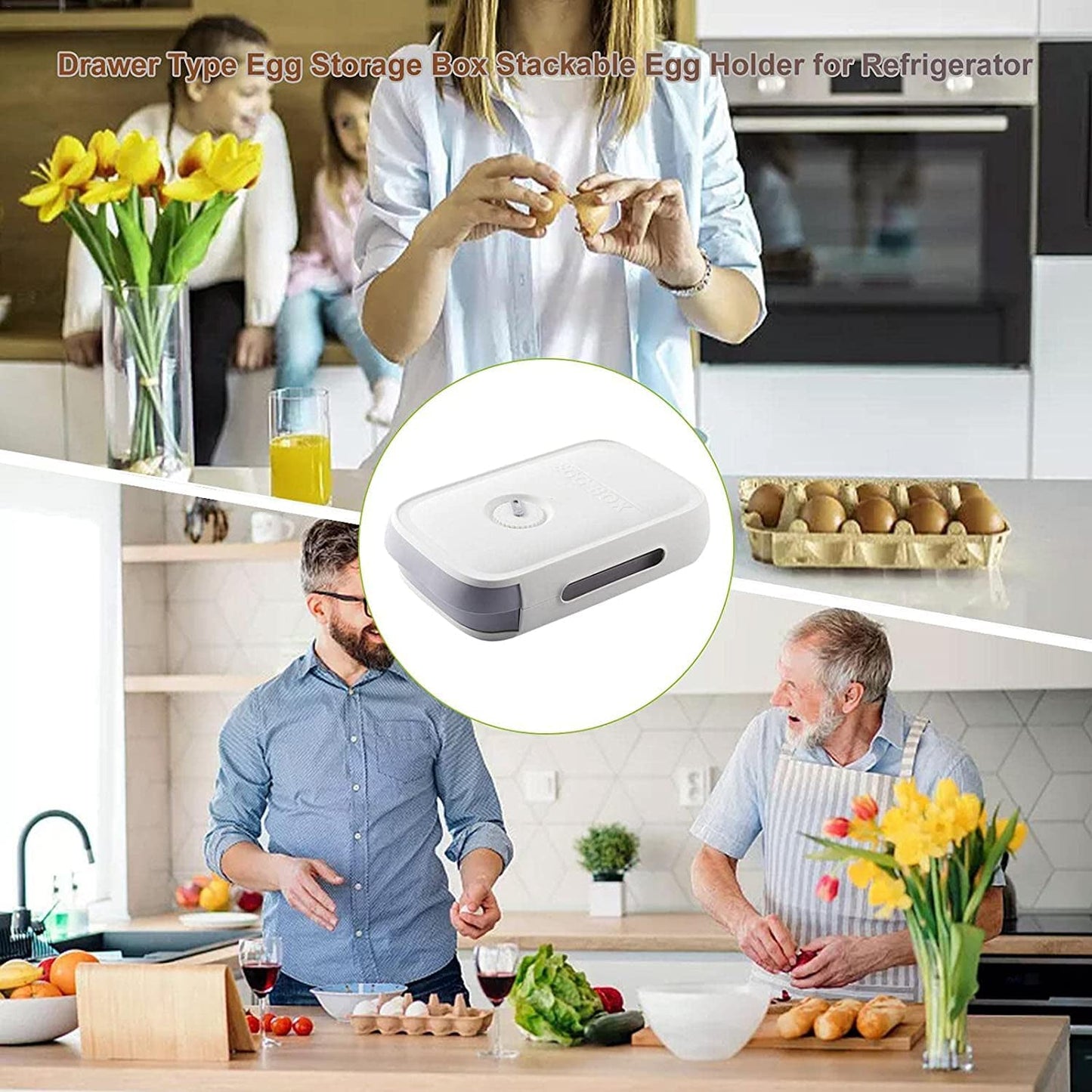 Egg Storage Box Plastic Egg Drawer Fridge Egg Organizer Egg Keeper Refrigerator Egg Drawer Plastic Egg Carton Covered Egg Holder Pantry Egg Bin Household Egg Tray (1 Pc) - Springkart 