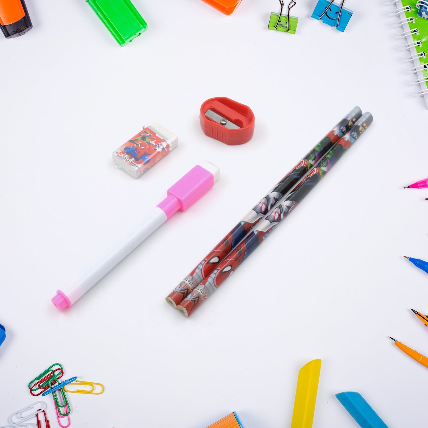 Big Cartoon Printed Metal Compass Box, Pencil Case With Sharpner, Eraser, Pencil, Marker & Scale for Kids Stationery Compass Box, Stationery Gift for School Kids Compass, Pencil Box, Birthday Return Gift for Kids (6 Pc Set) - Springkart 