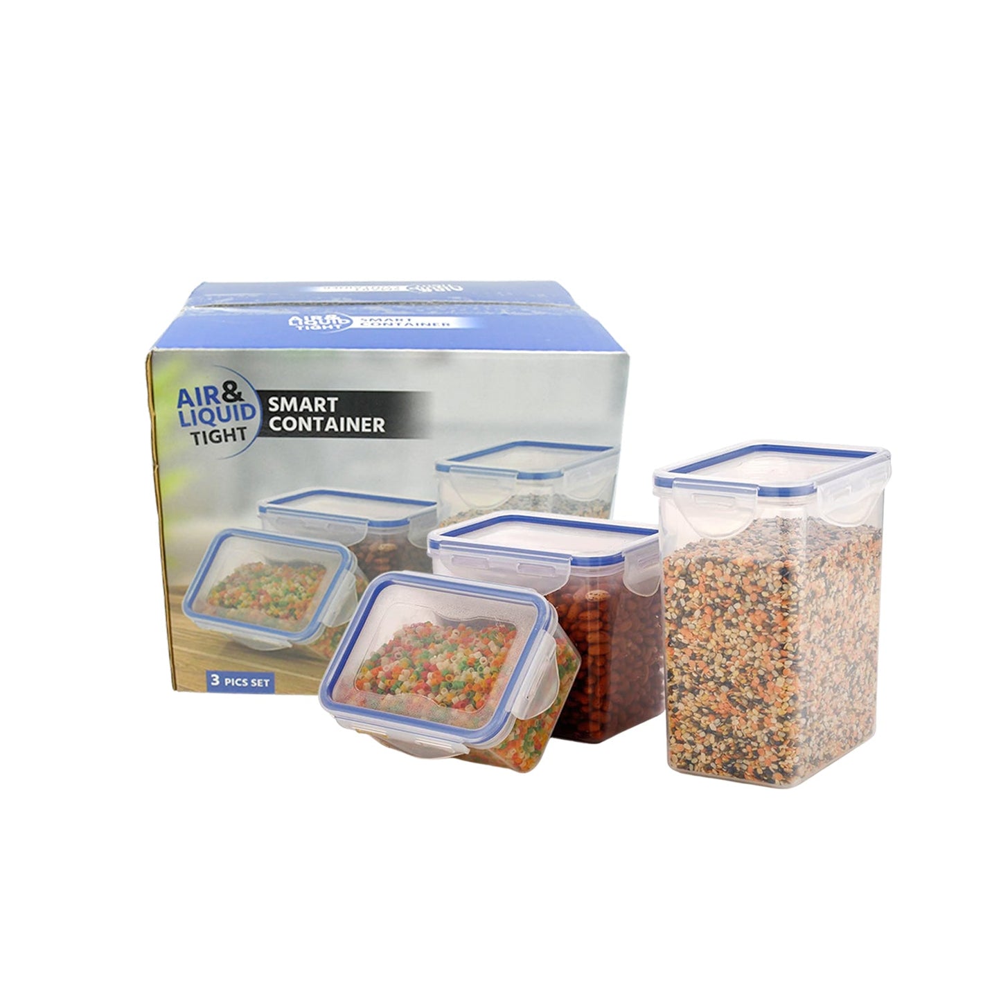 Classics Rectangular Plastic Airtight Food Storage Containers with Leak Proof Locking Lid Storage container set of 3 Pc( Approx Capacity 500ml,1000ml,1500ml, Transparent) - Springkart 