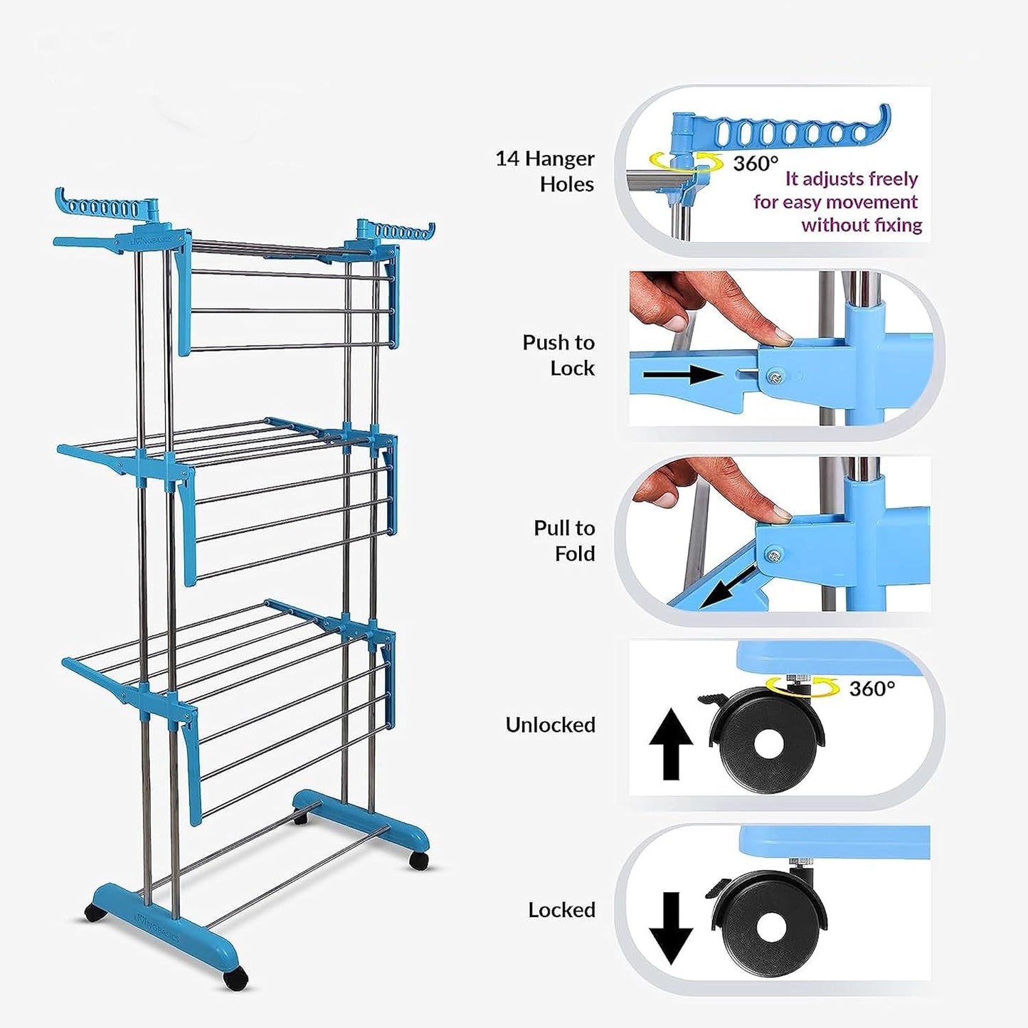 Premium Heavy Duty Stainless Steel 3 Layer Foldable Cloth Drying Stand (1 Set / With Brown Box) - Springkart 