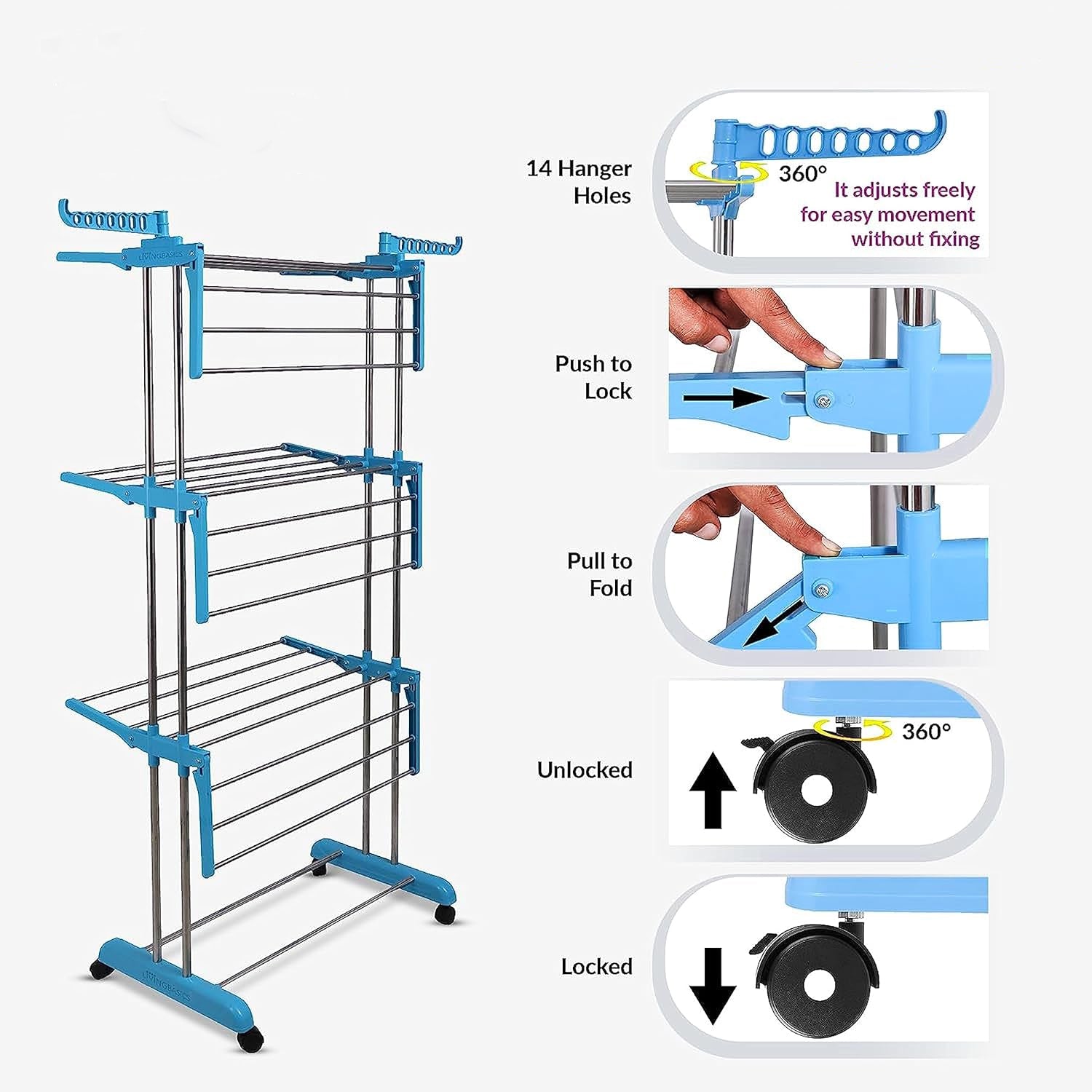 Premium Heavy Duty Stainless Steel 3 Layer Foldable Cloth Drying Stand (1 Set / With Brown Box) - Springkart 