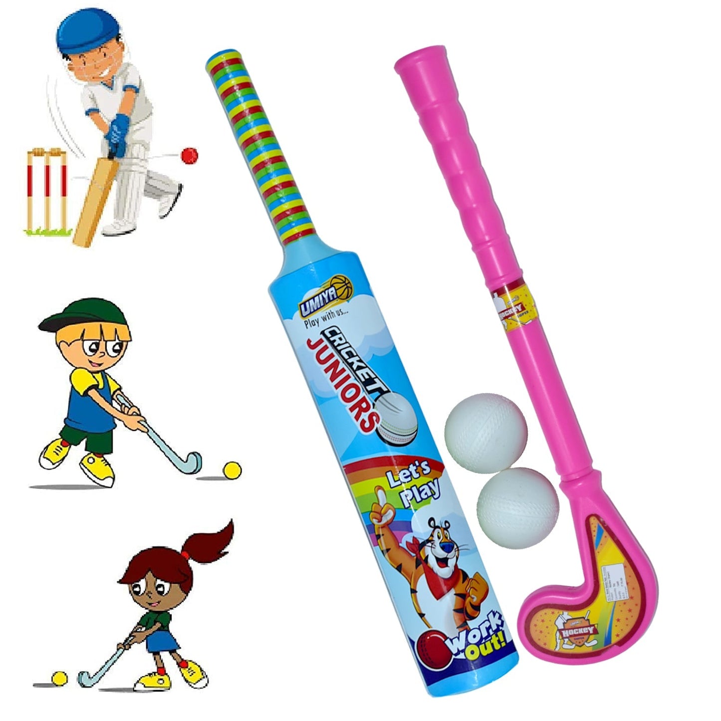 Combo of Light Weight Plastic Bat, Ball & Hockey for Kids - Springkart 