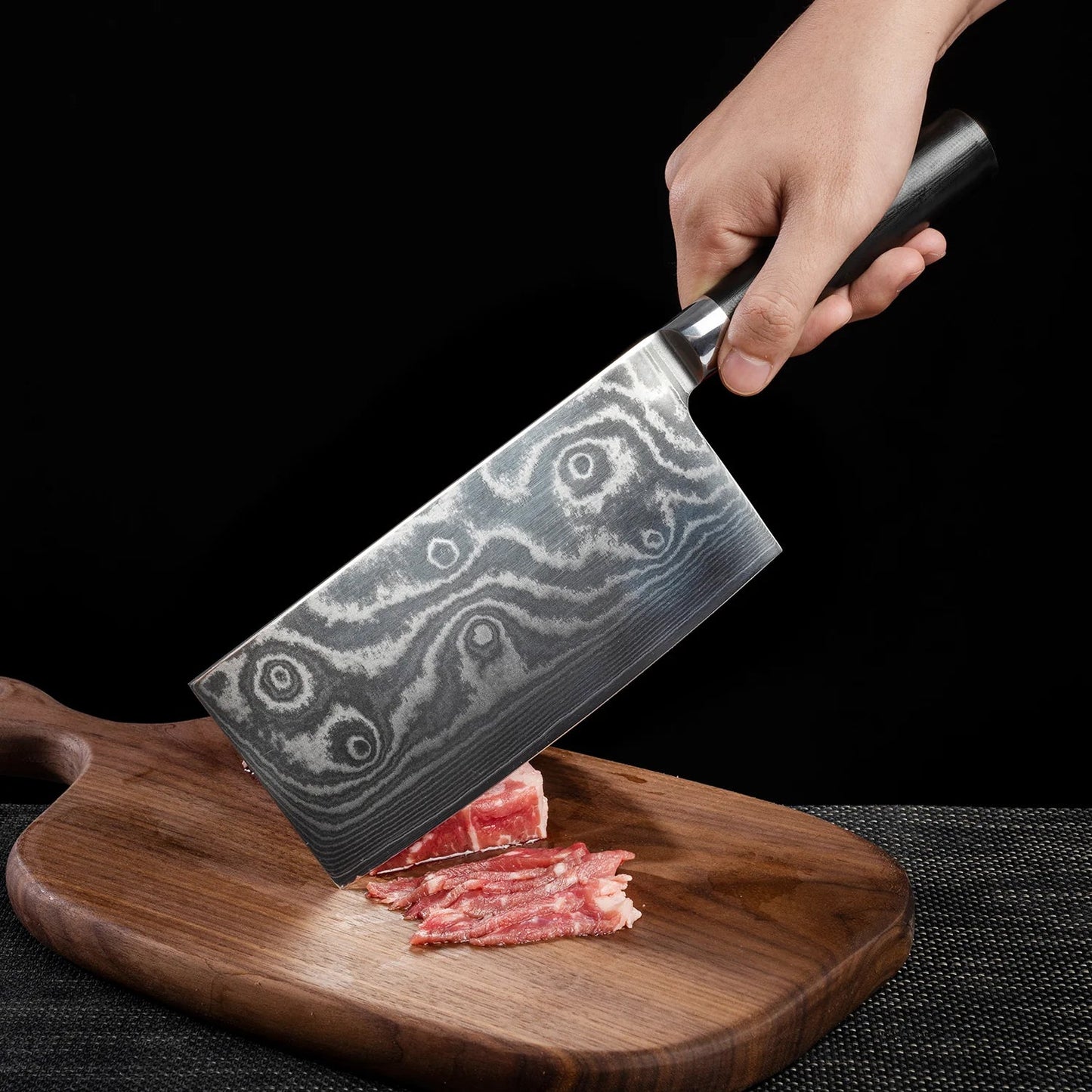 Stainless Steel Chef Damascus Cleaver Vegetable Knife with Plastic Handle & Cover, Multipurpose Use for Kitchen or Restaurant (12 Inch) - Springkart 