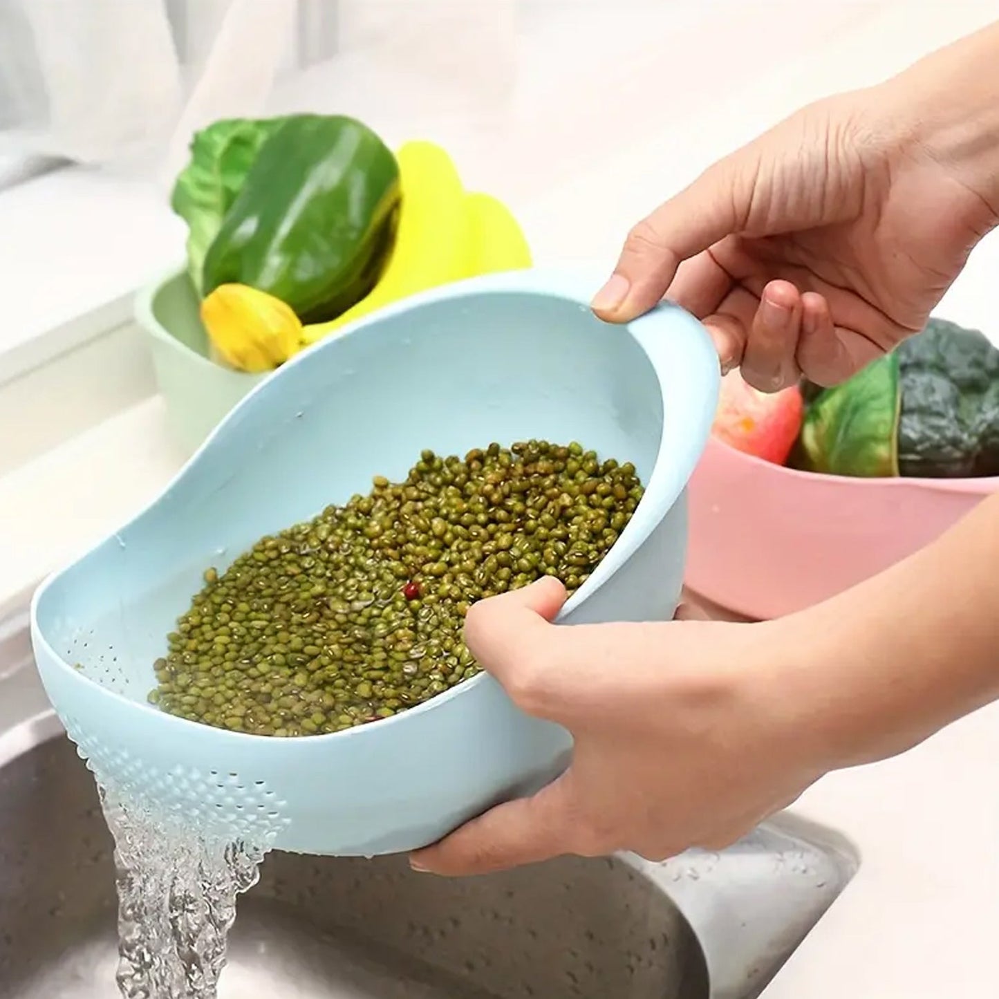 Plastic Rice Bowl / Food Strainer Thick Drain Basket for Rice, Vegetable & Fruit, Strainer Colander, Fruit Basket, Pasta Strainer, Washing Bowl (1 pc ) - Springkart 