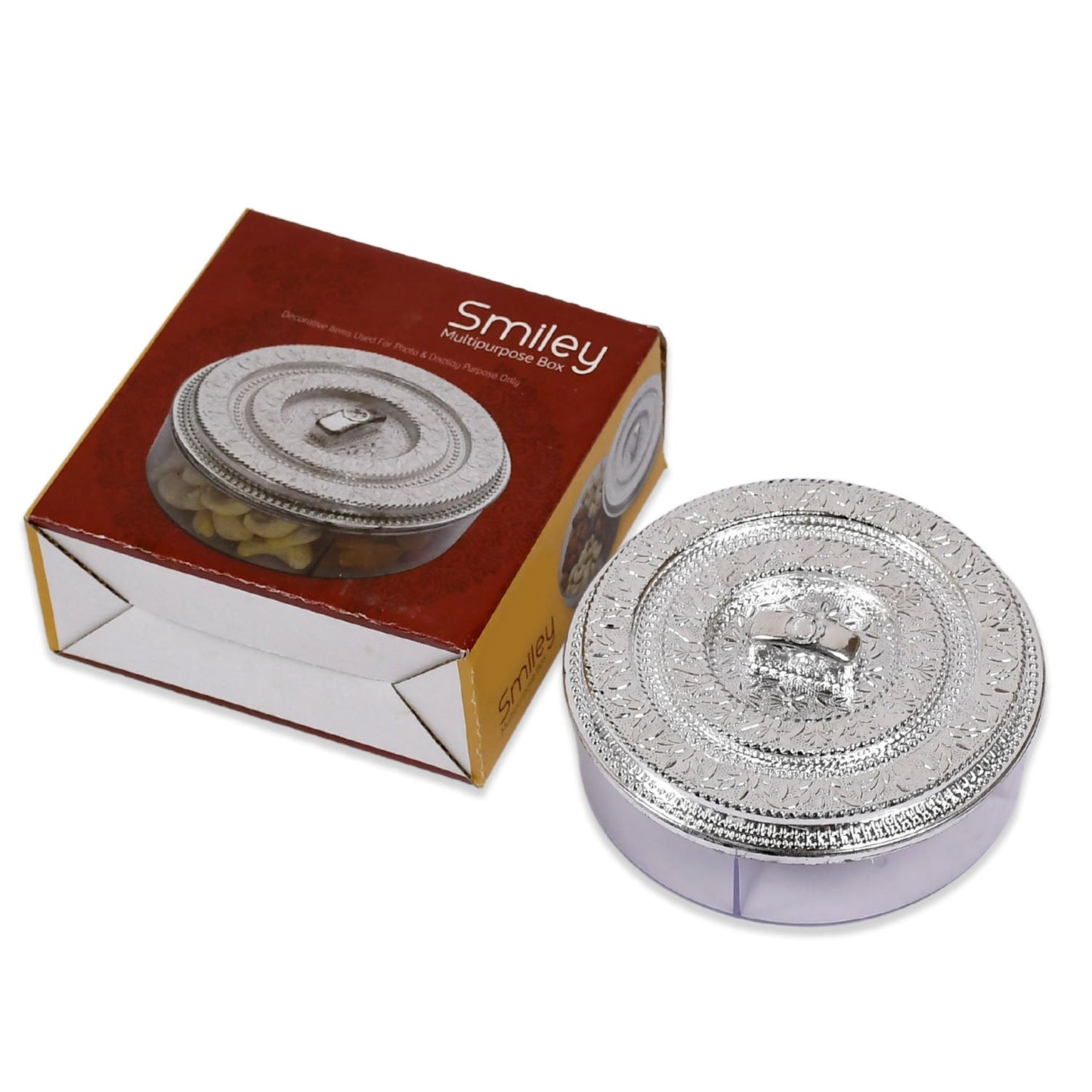 Round Smiley Multi Purpose 4 Compartment Box For Home & Kitchen Use - Springkart 