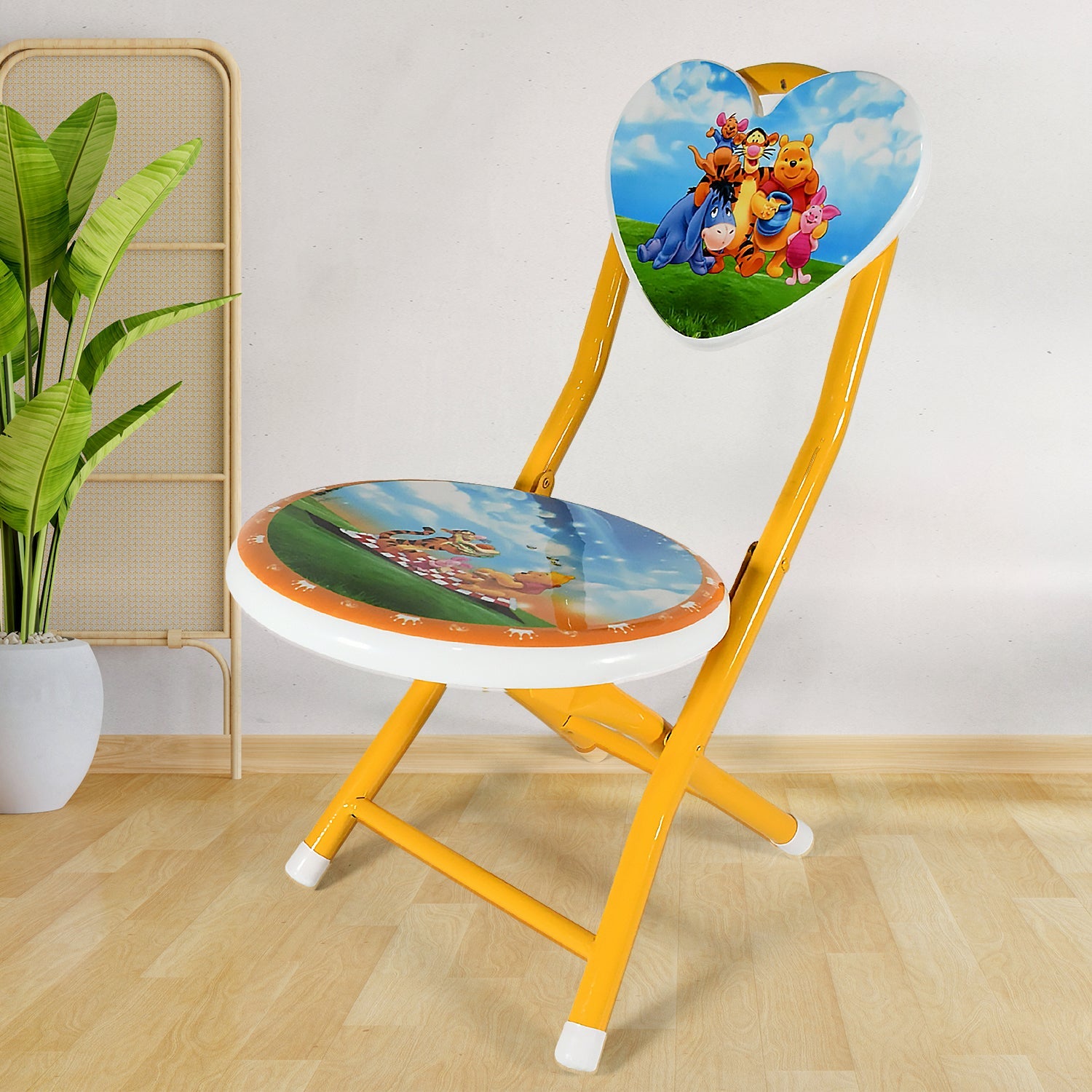 Heart Shape Kids Chair Cartoon Printed Foldable Kids / Children Folding Chair for Playrooms, Schools, Daycares, and Home. Metal and Fibre Body Picnic Beach Camping Chair (1 Pc) - Springkart 