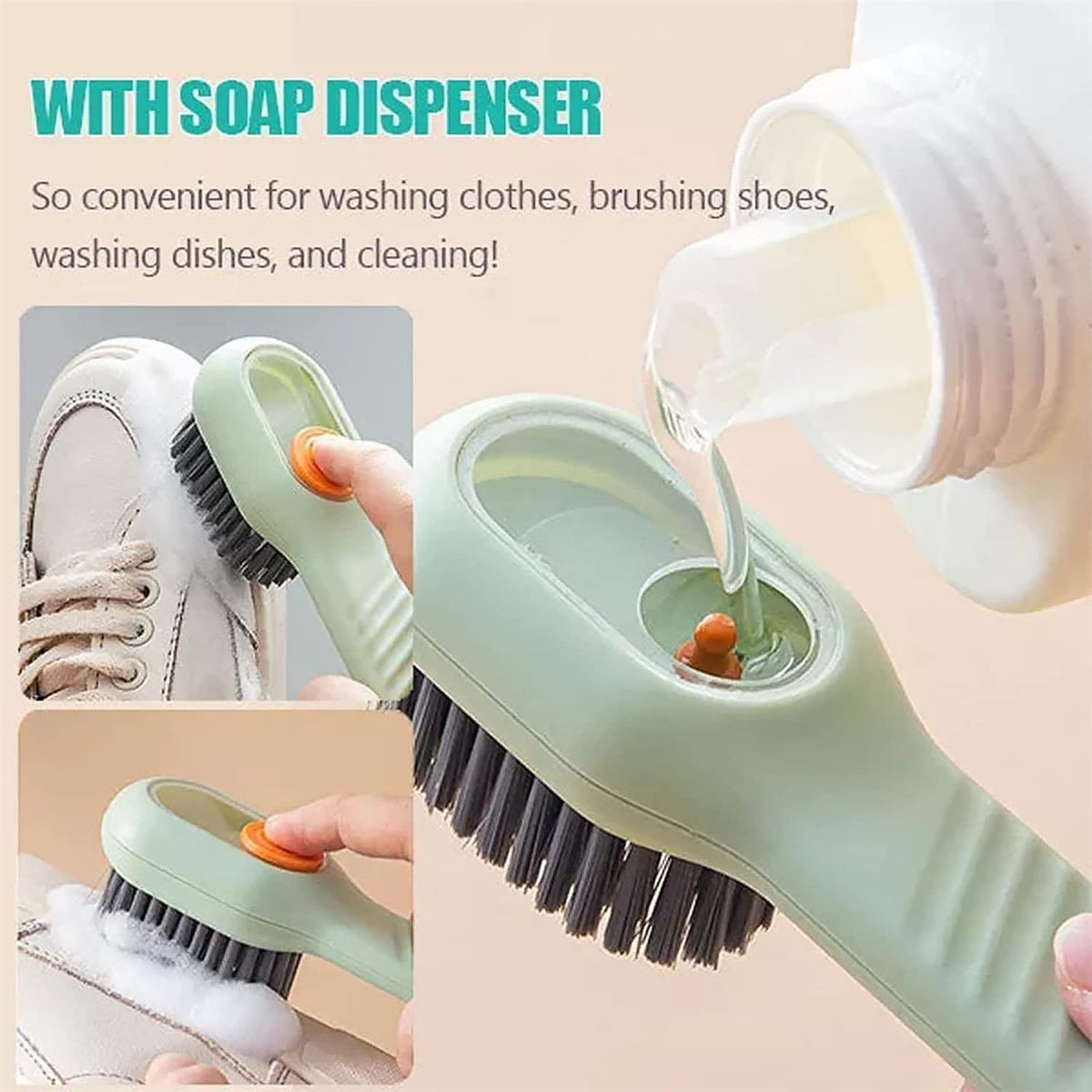 Multifunctional Scrubbing Brush with Liquid / Soap Dispenser, Cleaning Brush with Liquid / Soap Dispenser, Shoe Brush for Cleaning, Cloth Cleaning Brush with Handle Liquid Shoe Brush For Shoe Clothes (1 Pc) - Springkart 