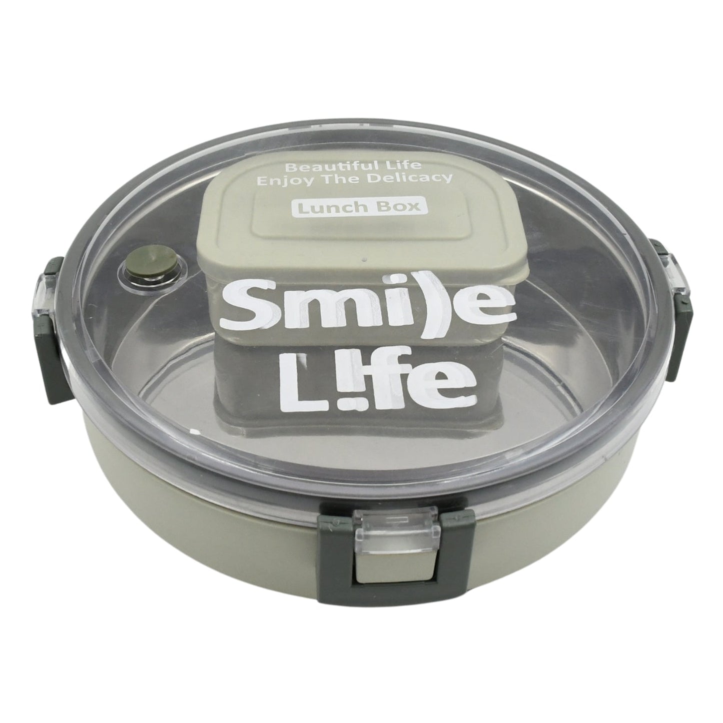 Miracle Stainless Steel Round Lunch Box, with Small Plastic Box Insert Leak Proof Lunch Box with Transparent lid, Lunch Box for Kids & Adults for School, Office (450 ML + 250 ML Approx) - Springkart 