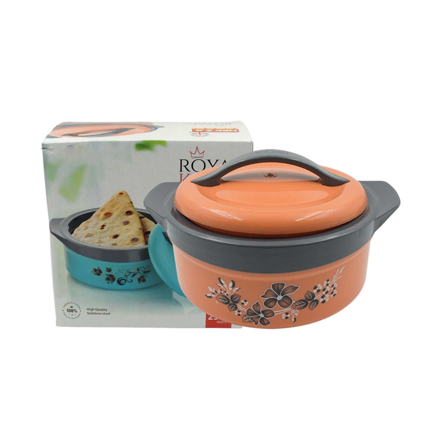 Casserole Box for Food Searving Inner Steel Insulated Casserole Hot Pot Flowers Printed Chapati Box for Roti Kitchen (Approx 2500 ml) - Springkart 