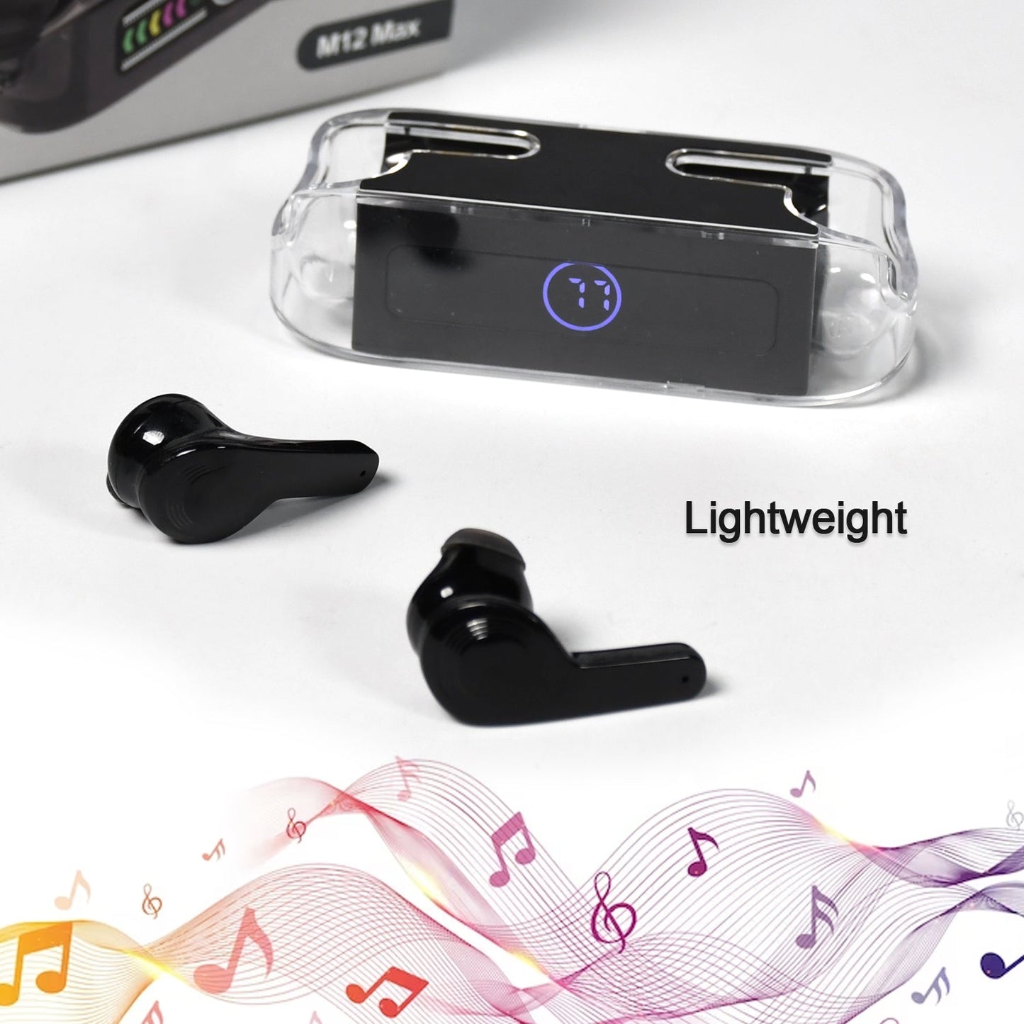 M12 Max Wireless Earbuds, Black Touch Control Bluetooth - Springkart 