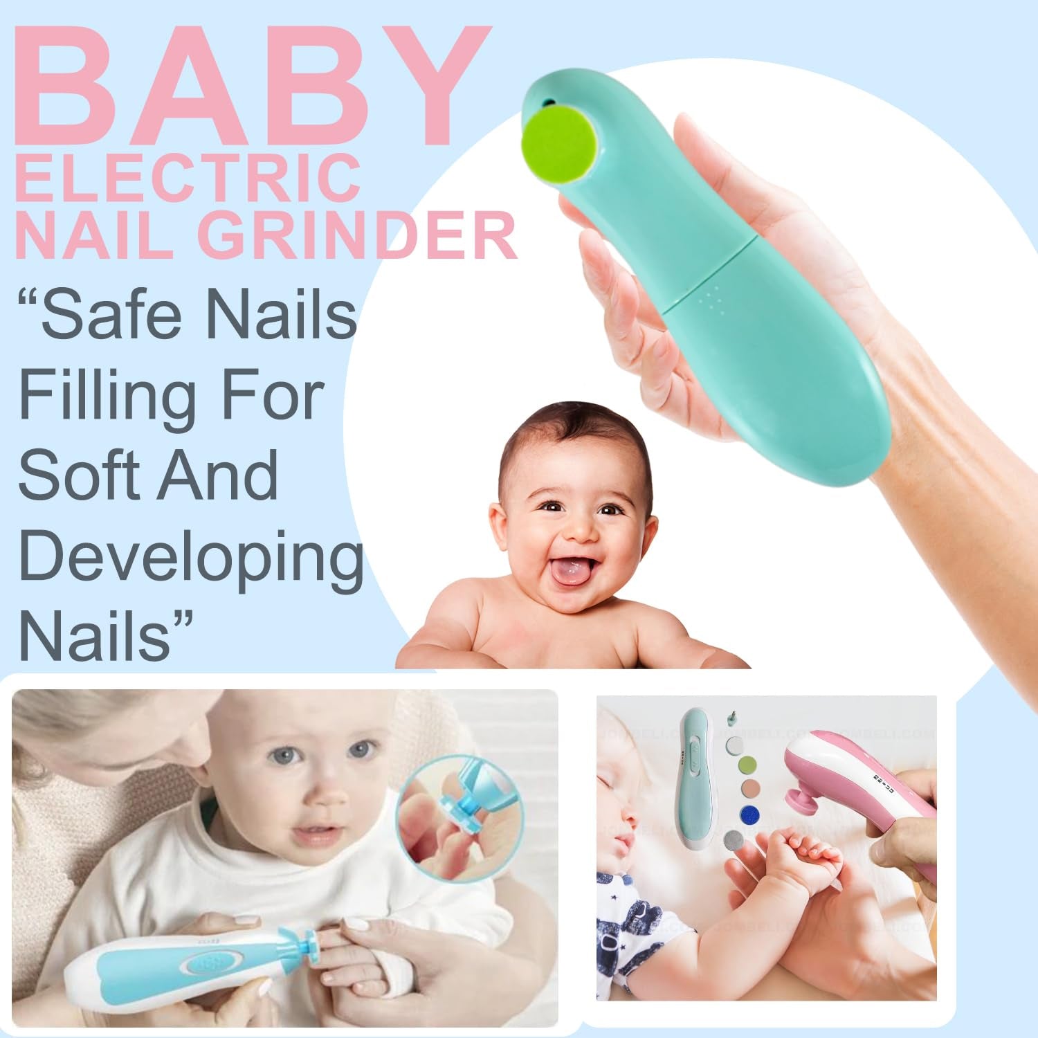 Baby Nail Trimmer / Clippers | 6 Grinding Head (Multi Color / 1 Pc / Battery not included) - Springkart 