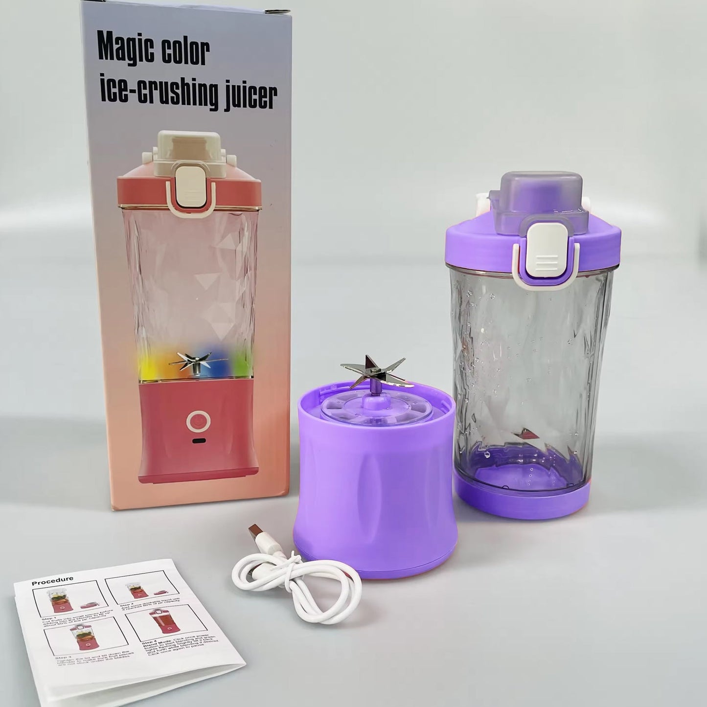 Eletric Crusher Juicer With Multicolor Light, 8 Blades (600 ML / Multicolor) - Springkart 