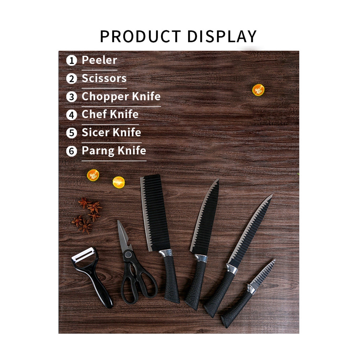 Stainless Steel Knife Set With Chef Peeler And Scissor (6 Pieces) - Springkart 
