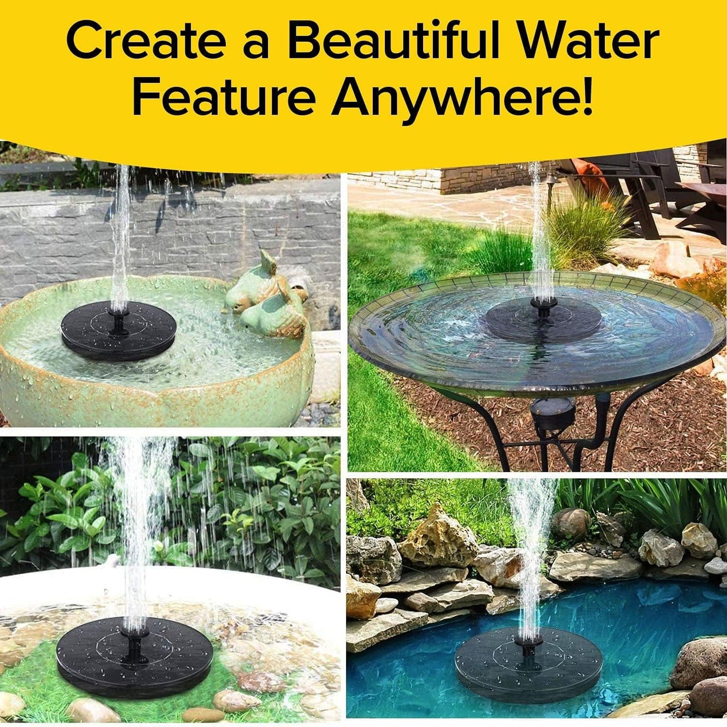 Fast Fountain by Pocket Hose - Solar-Powered - Instantly Adds a Water Feature Virtually Anywhere - 5 Spray Modes - No Installation or Batteries Required - Great for Bird Baths, Pools, Pond & More (1 Pc) - Springkart 