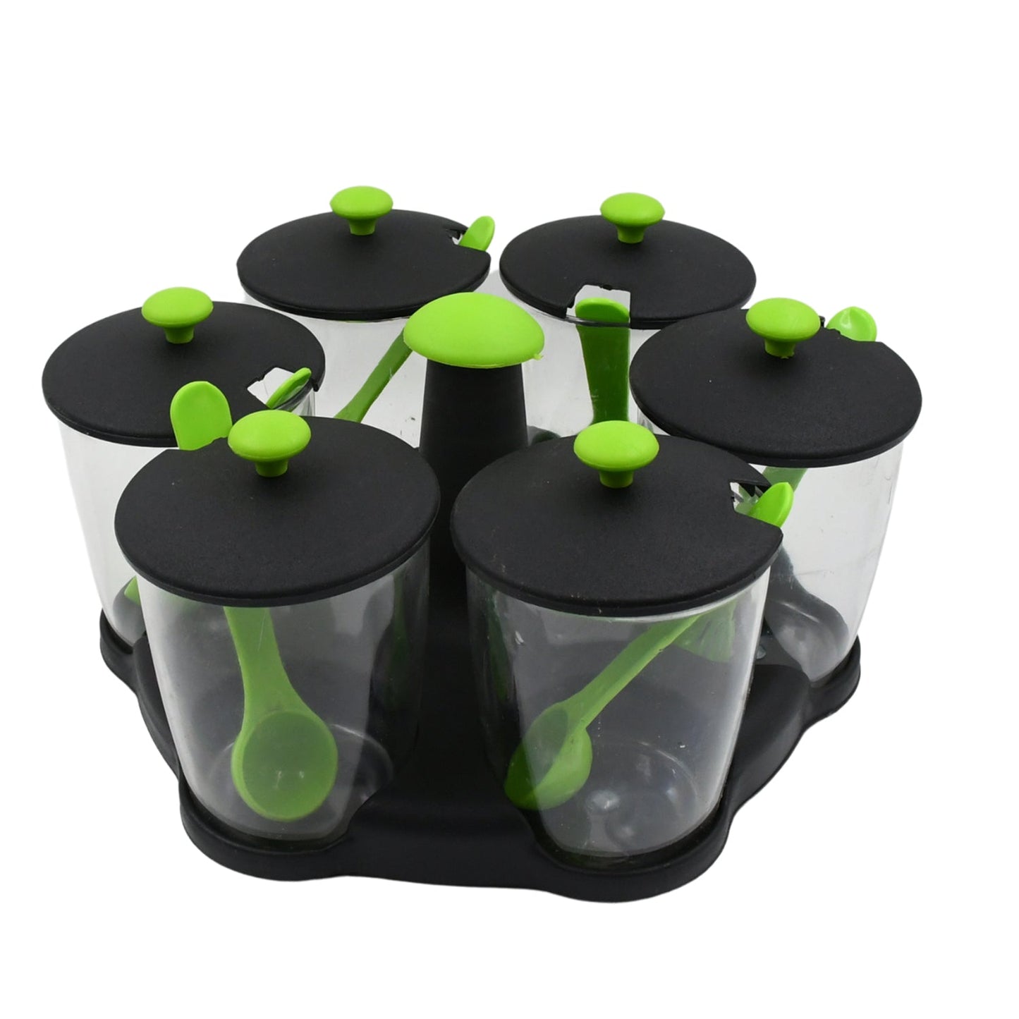 Multipurpose 6 Piece Miracle Revolving Plastic Spice Container Rack With 6 Spoon, Condiment Set, Masala Rack Set, Revolving Spice Rack Aachar Container Chutney Mukhwas Tray Masala Dining Spice Stand - Springkart 