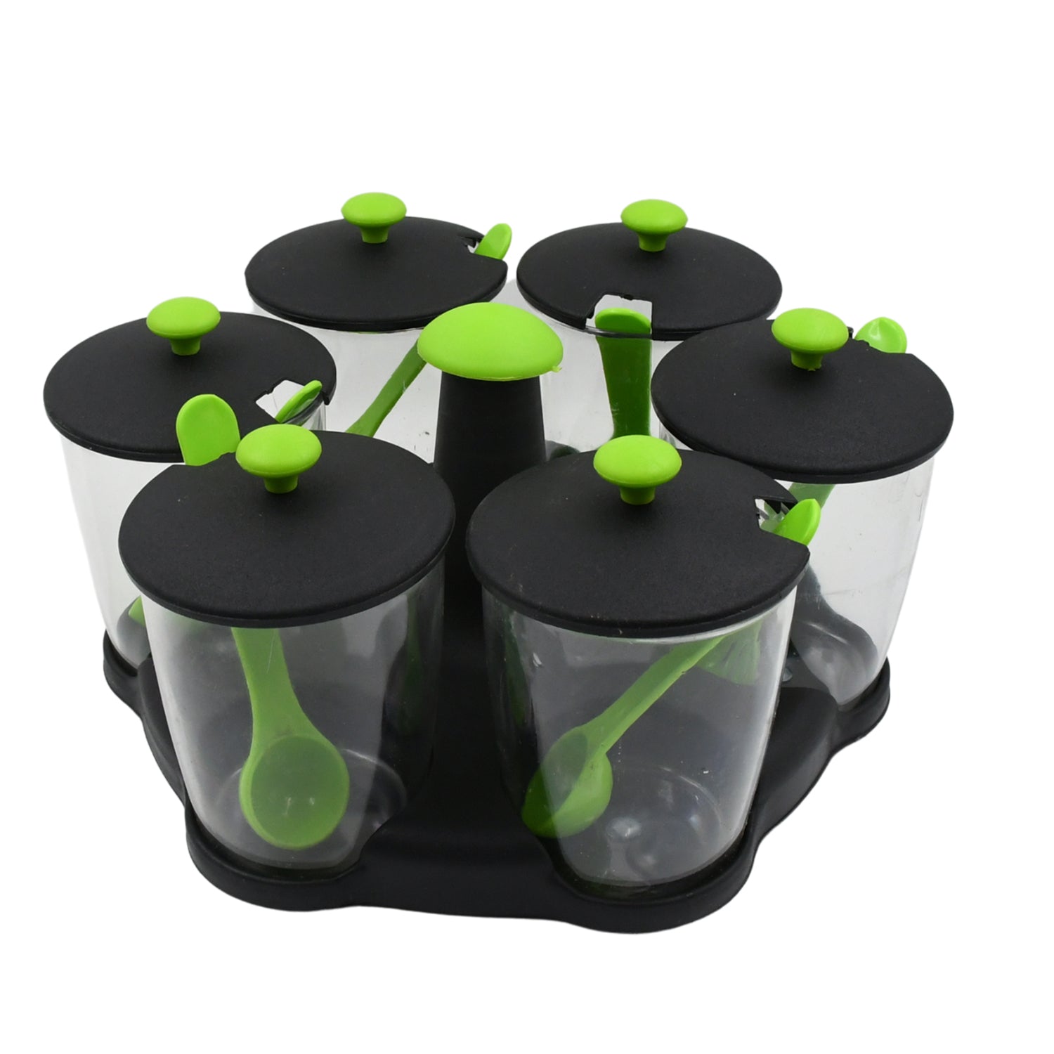 Multipurpose 6 Piece Miracle Revolving Plastic Spice Container Rack With 6 Spoon, Condiment Set, Masala Rack Set, Revolving Spice Rack Aachar Container Chutney Mukhwas Tray Masala Dining Spice Stand - Springkart 