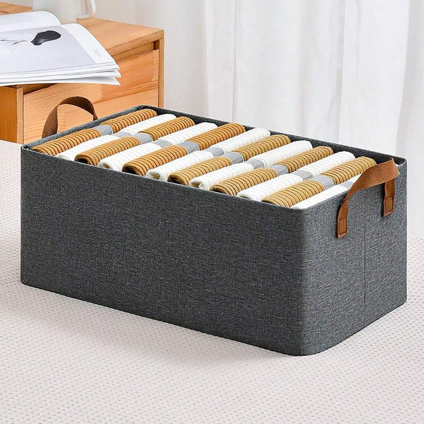 Cloth storage baskets, closet storage bins, Canvas Fabric Storage Basket for shelves, basket organizers for shelf, storage bins for clothes (48×27 Cm) - Springkart 