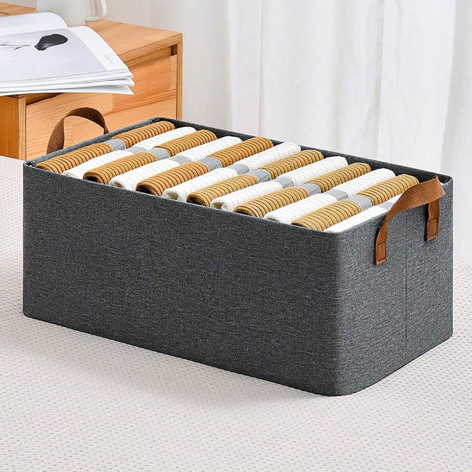 Cloth storage baskets, closet storage bins, Canvas Fabric Storage Basket for shelves, basket organizers for shelf, storage bins for clothes (48×27 Cm) - Springkart 