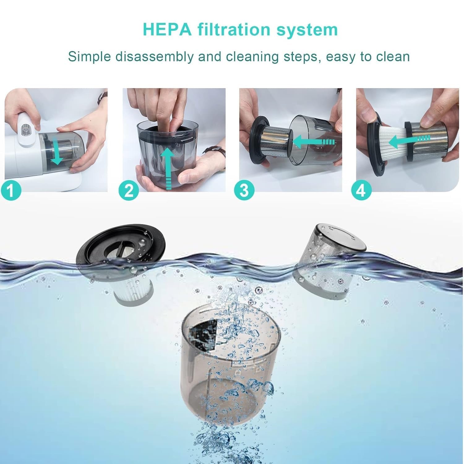 Powerful Suction Portable Handheld Vacuum Cleaner - Low Noise Vacuum Cleaner for Bed - Cordless Vacuum Cleaner for Car Seat Crevices Pillows, Mattresses, Sofas Wireless Anti Dust and Mite Cleaner - Springkart 