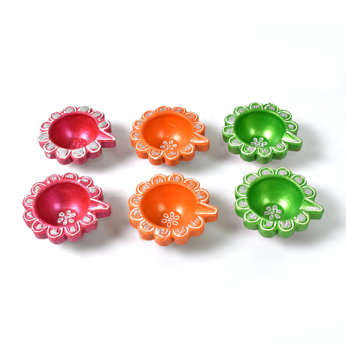 Decorative Hand Painted Clay Puja Diya for Diwali Handmade Diya (6 Pcs Set) - Springkart 