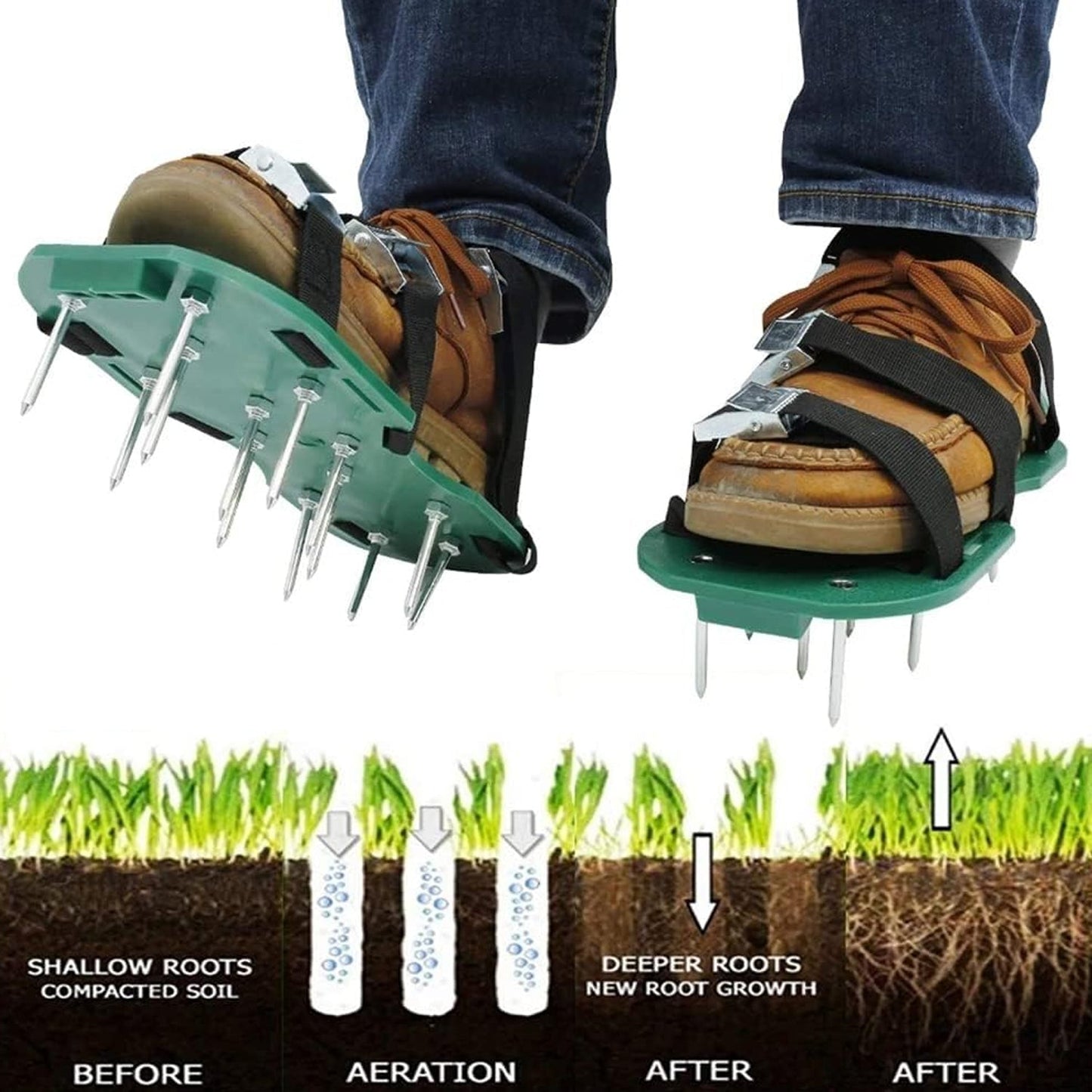 Lawn Aerator Sandals, Garden Grass Aerator Spiked Sandals Green Studded Shoes for Yard Patio Garden Excavation - Springkart 