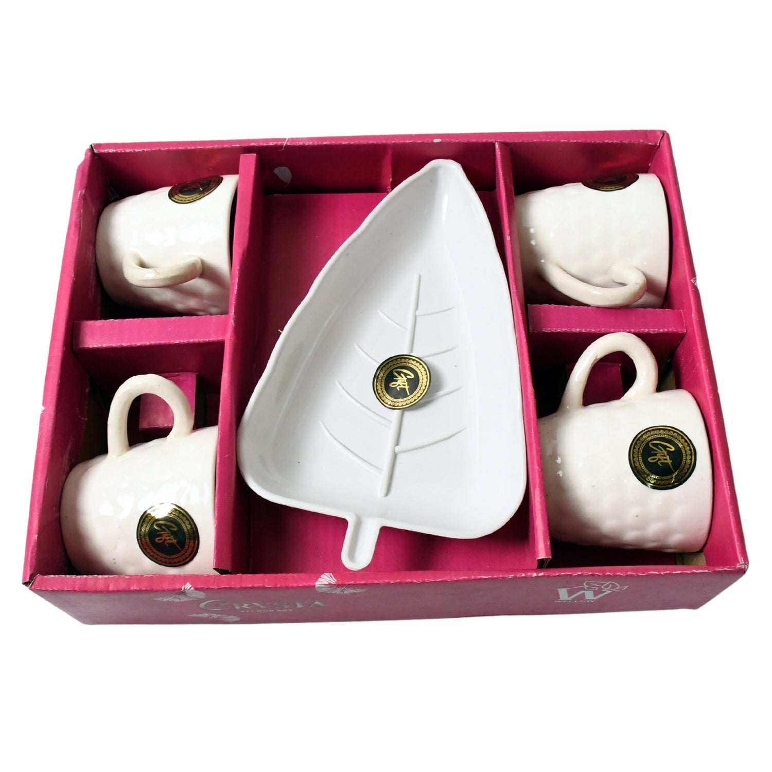 Crysta Ceramic Tea Cups With Plastic tray Environmental Friendly Festival for Milk Cup, Coffee Cup, Tea Cup, Breakfast Cup, Drinking Mug or Outdoor for Household Gift For Birthday (5 Pcs Set) - Springkart 