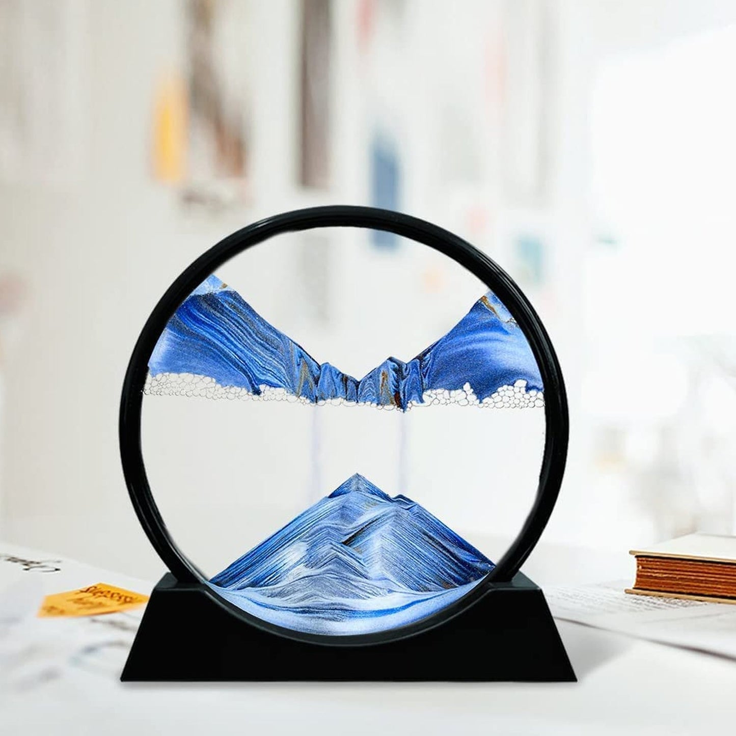 Moving Sand Art Picture Decor, 3D Deep Sea Sandscape Liquid Motion, Round Glass Frame Display Flowing Sand Relaxing Gift for Kids Adults Painting Artistic Sandscape for Home, Office, Ornament Desktop Art Bookshelves Decoration (1 Pc ) - Springkart 