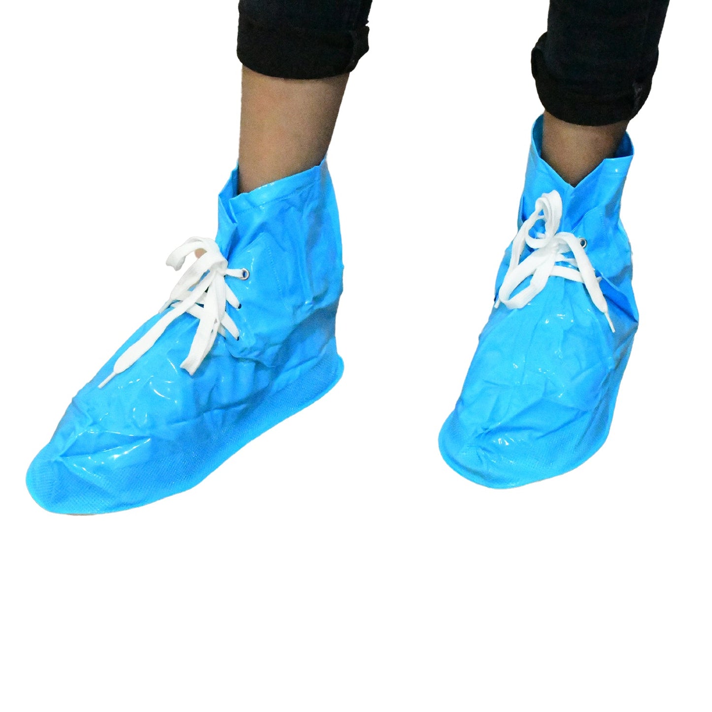 Plastic Shoes Cover Reusable Anti-Slip Boots Zippered Overshoes Covers & Shoe laces Waterproof Snow Rain Boots for Kids / Adult Shoes, for Rainy Season (1 Pair) - Springkart 