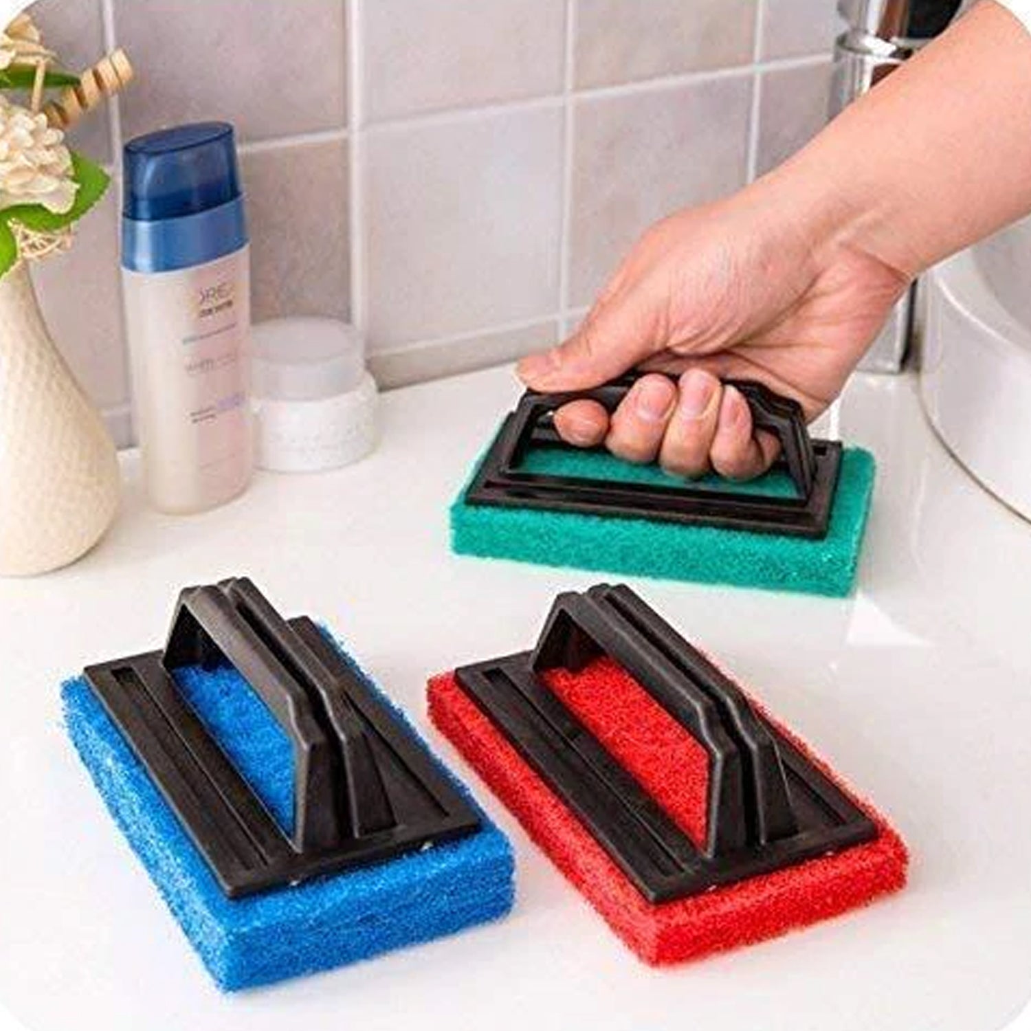 Handle Scrubber Brush widely used by all types of peoples for washing utensils and stuffs in all kinds of bathroom and kitchen places etc. - Springkart 