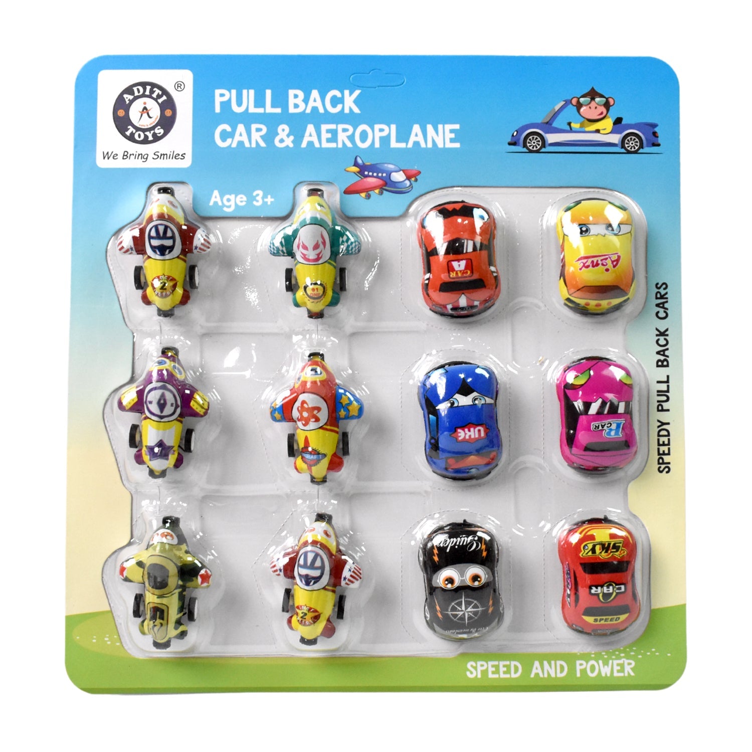 Mini Pull Back Car & Aeroplane PVC Plastic Pull Back Car Cartoon Toys (12 Pcs Set) - Springkart 