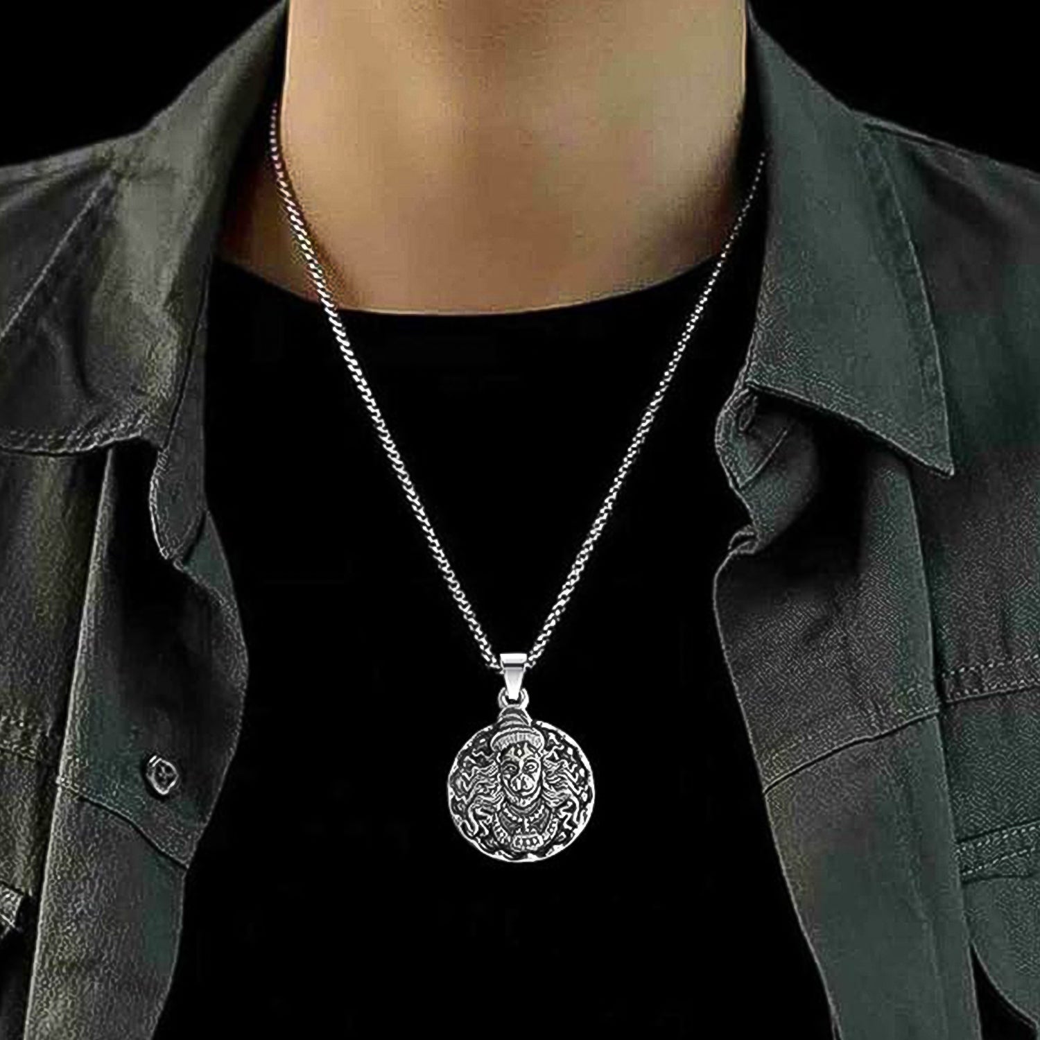 Hanuman Locket With Chain, Pendant Necklace Chain (1 Pc) - Springkart 