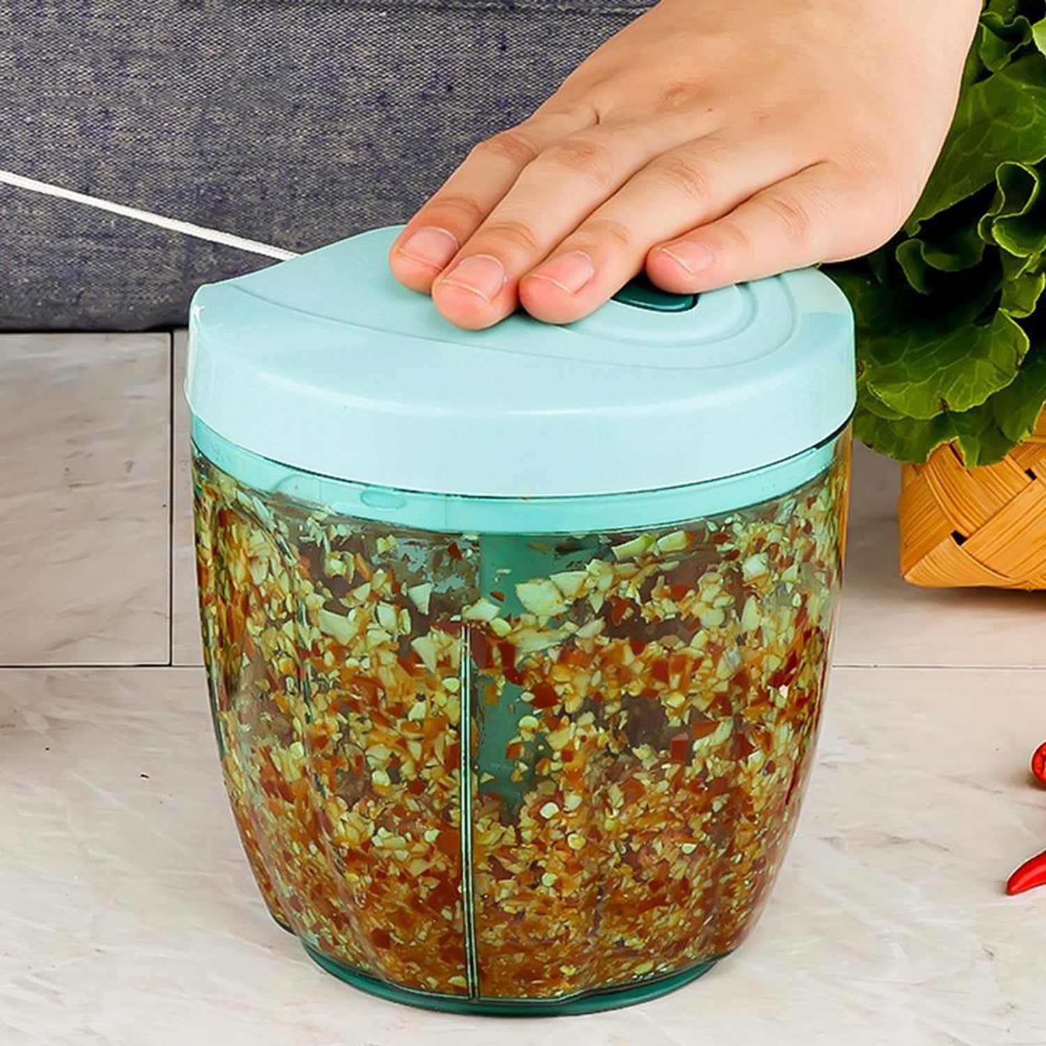 Manual Stainless Steel Compact Extra Sharp Hand Held Vegetable Chopper / Slicer with 5 Blades - Springkart 