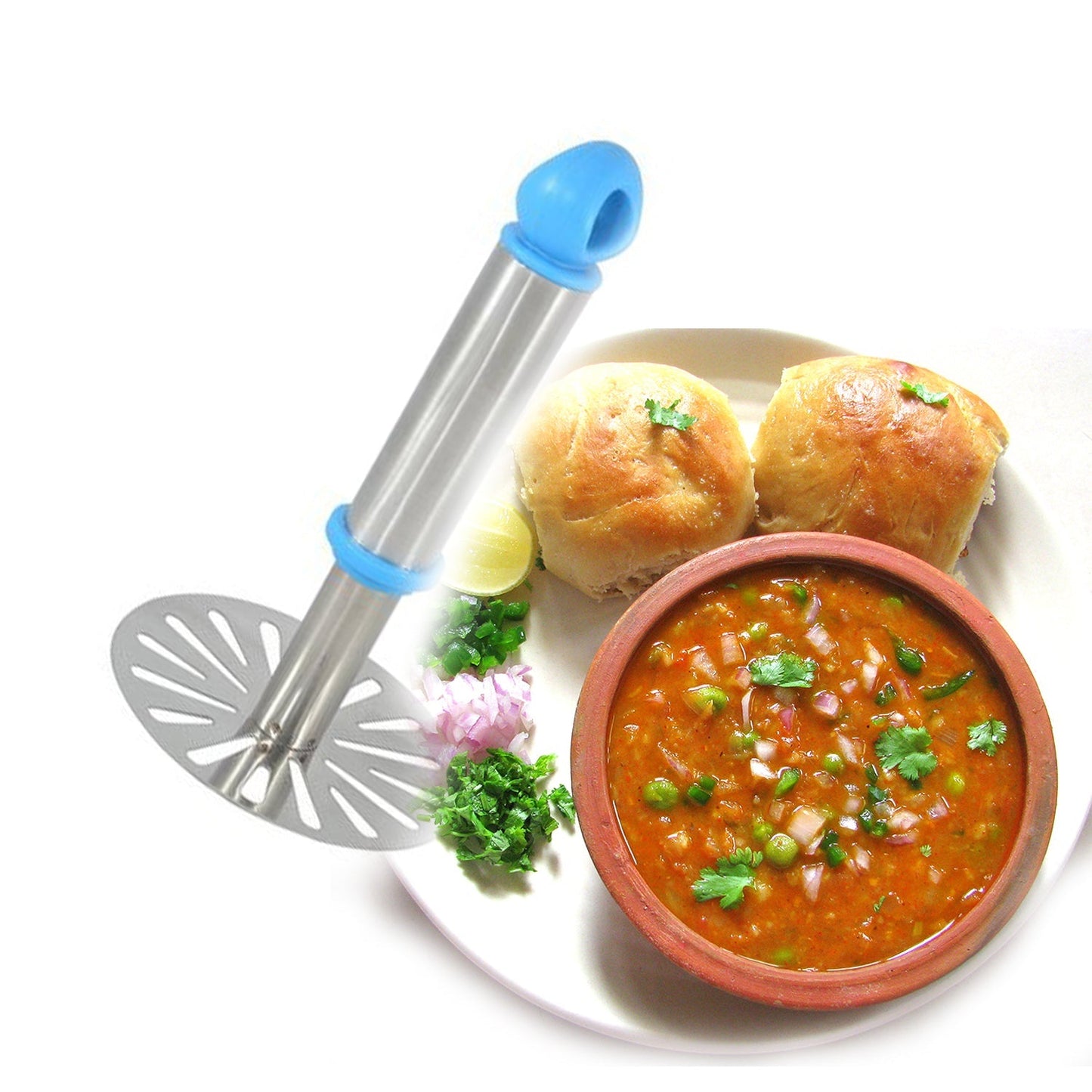 Ganesh Potato / Pav Bhaji Masher with Plastic Handle, Silver & Plastic - Oval Pav Masher, Potato 1-Piece, Smasher Handle, Multicolor - Springkart 