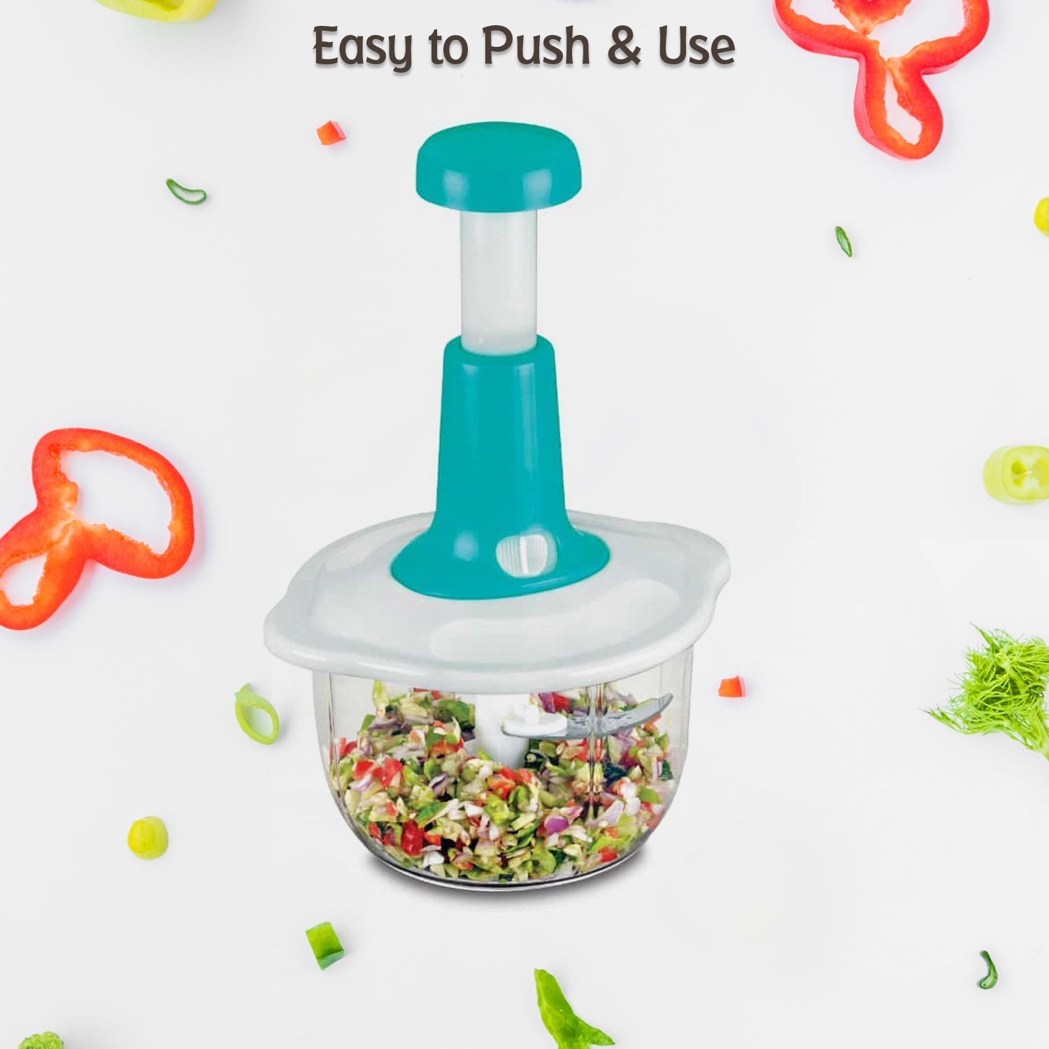 Hand Press Fruits and Vegetable 2 in 1 Push Chopper for Kitchen, 3 Sharp Stainless Steel Blades (1600Ml) - Springkart 