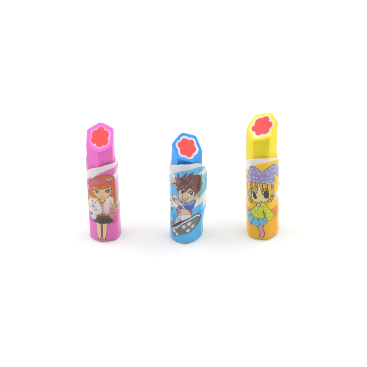 Lipstick Style Rubber Eraser for Return Gift, Lipstick Shape Non-Toxic Eraser for Kids, 3D Stationary for Birthday Return Gift (3 Pc Set) - Springkart 