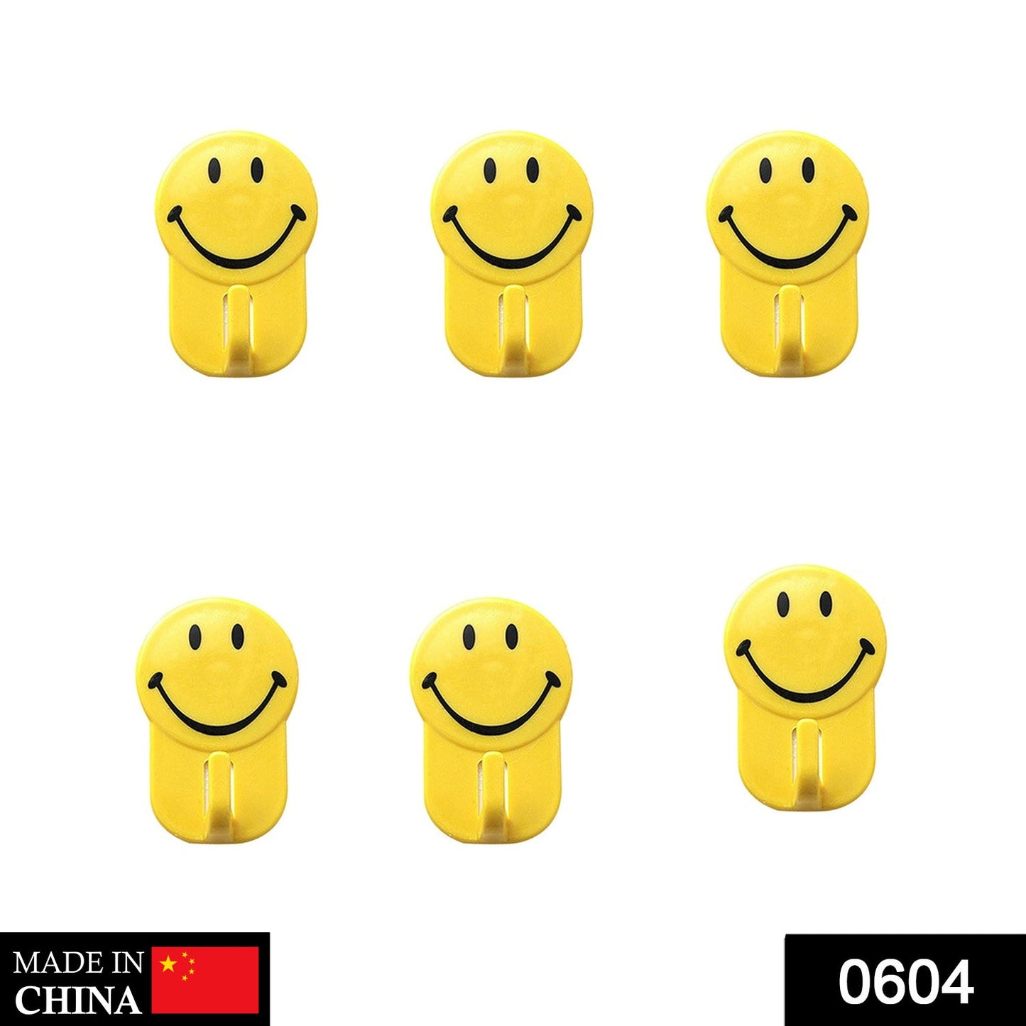 Plastic Self-Adhesive Smiley Face Hooks, 1 Kg Load Capacity (6pcs) - Springkart 