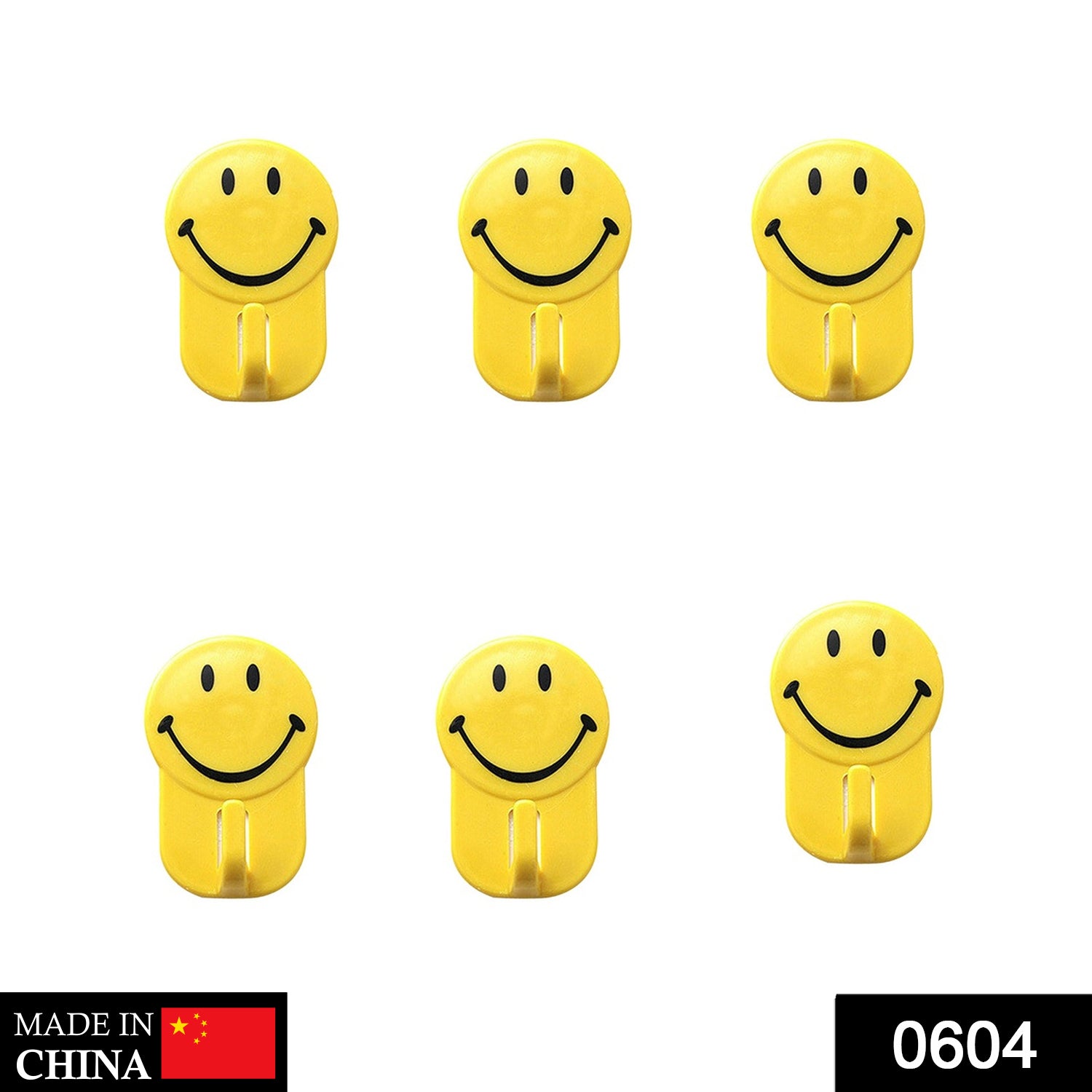 Plastic Self-Adhesive Smiley Face Hooks, 1 Kg Load Capacity (6pcs) - Springkart 