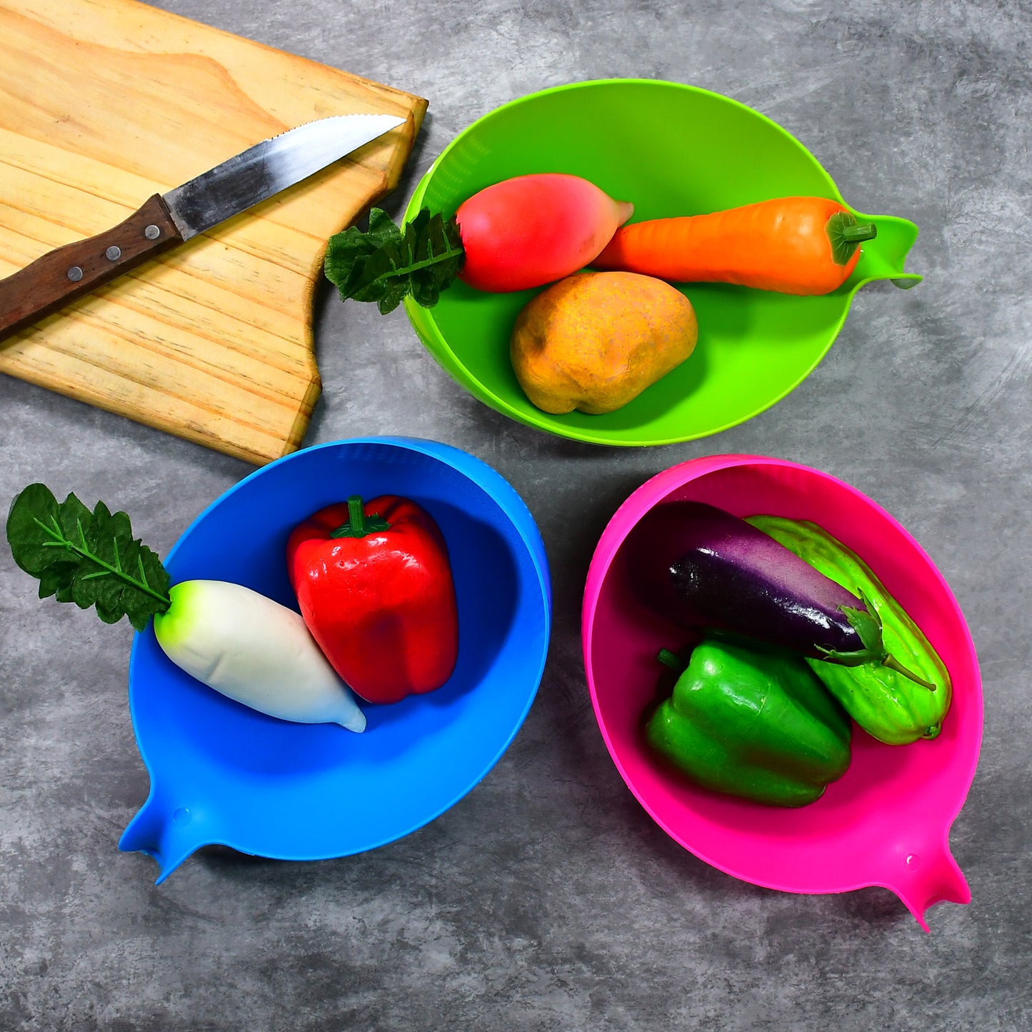 2068 Plastic Rice Bowlfood Strainer Thick Drain Basket With Handle For Rice Vegetable Fruit (Set Of 3pcs) - Springkart 