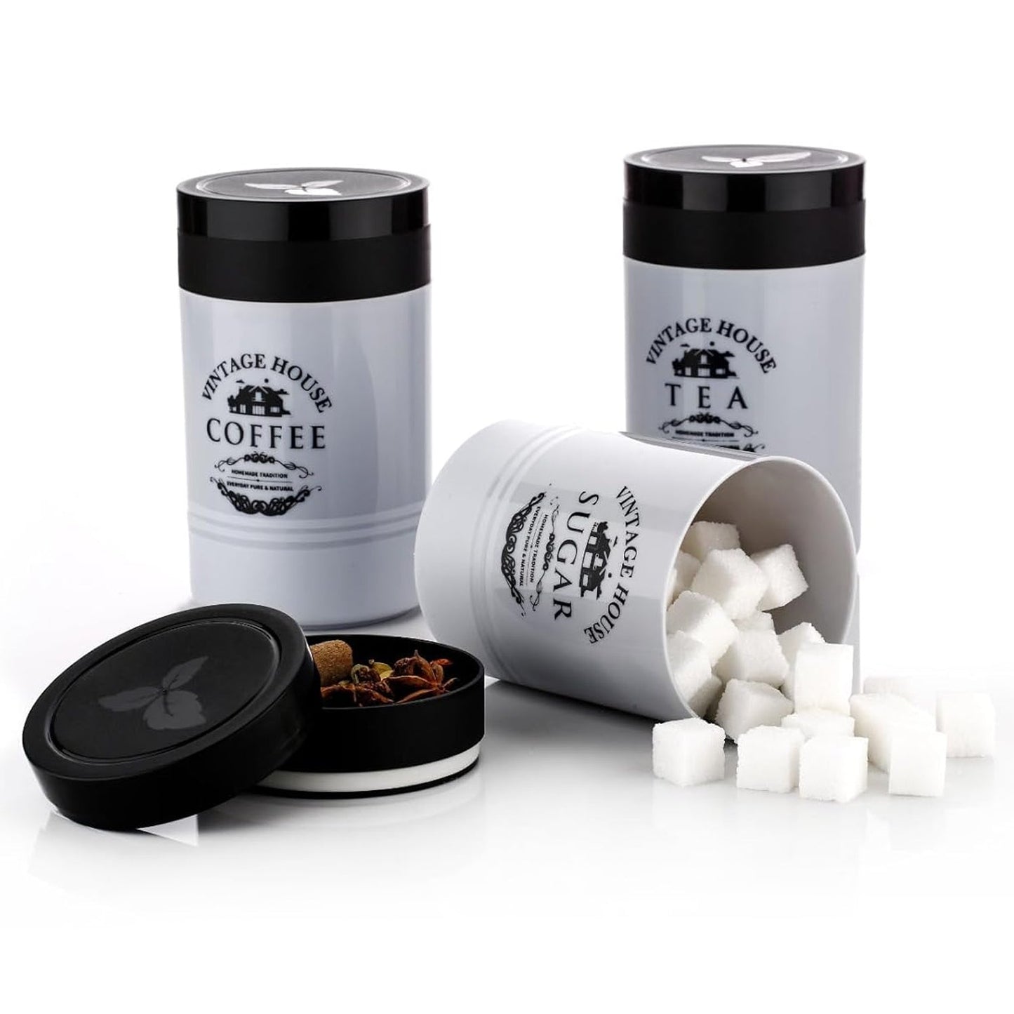 Accurate Seal Tea Sugar Coffee Container - 3 Pcs Plastic Damru Shaped Tea, Coffee, Sugar Canisters Jar, New Airtight Food Seal Containers for Salt, Dry Fruit, Grocery Multicolor (3 Pcs Set) - Springkart 