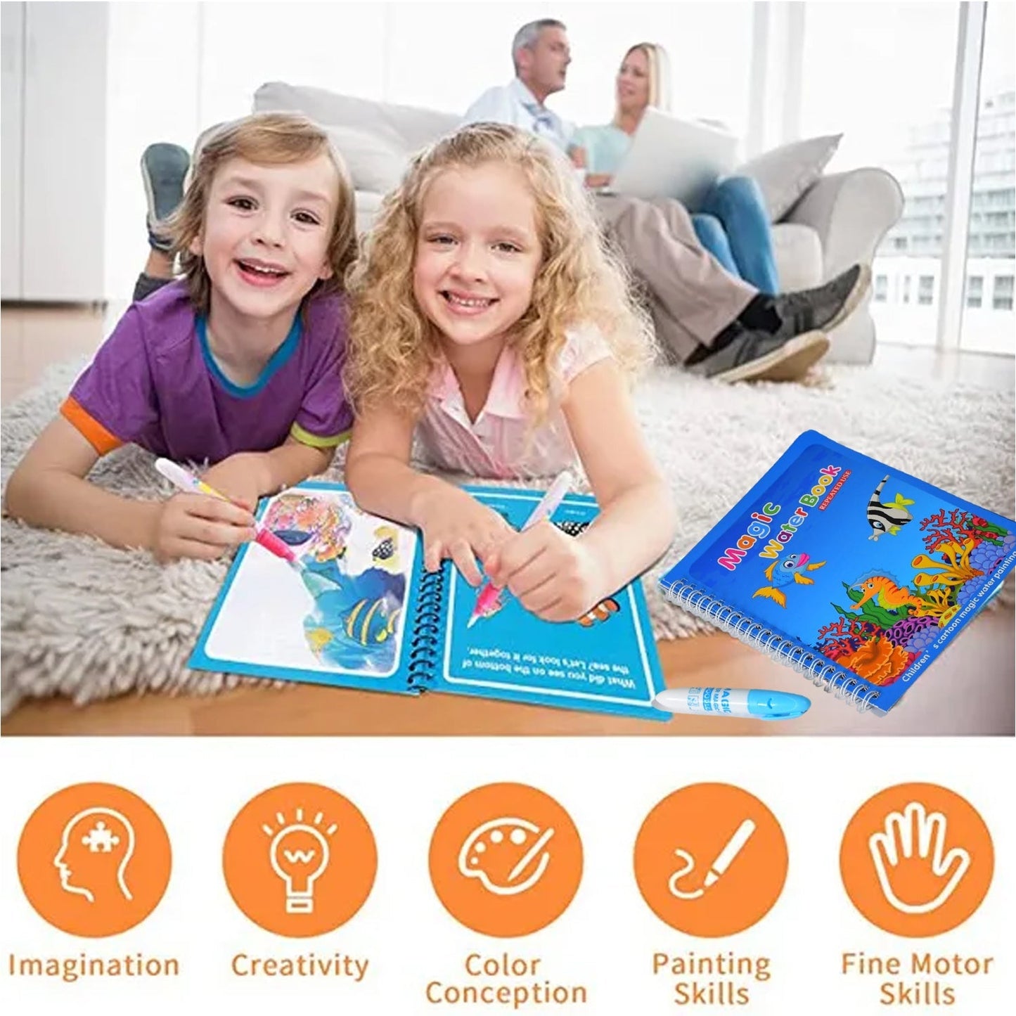 Magic Water Quick Dry Book Water Coloring Book Doodle with Magic Pen Painting Board - Springkart 