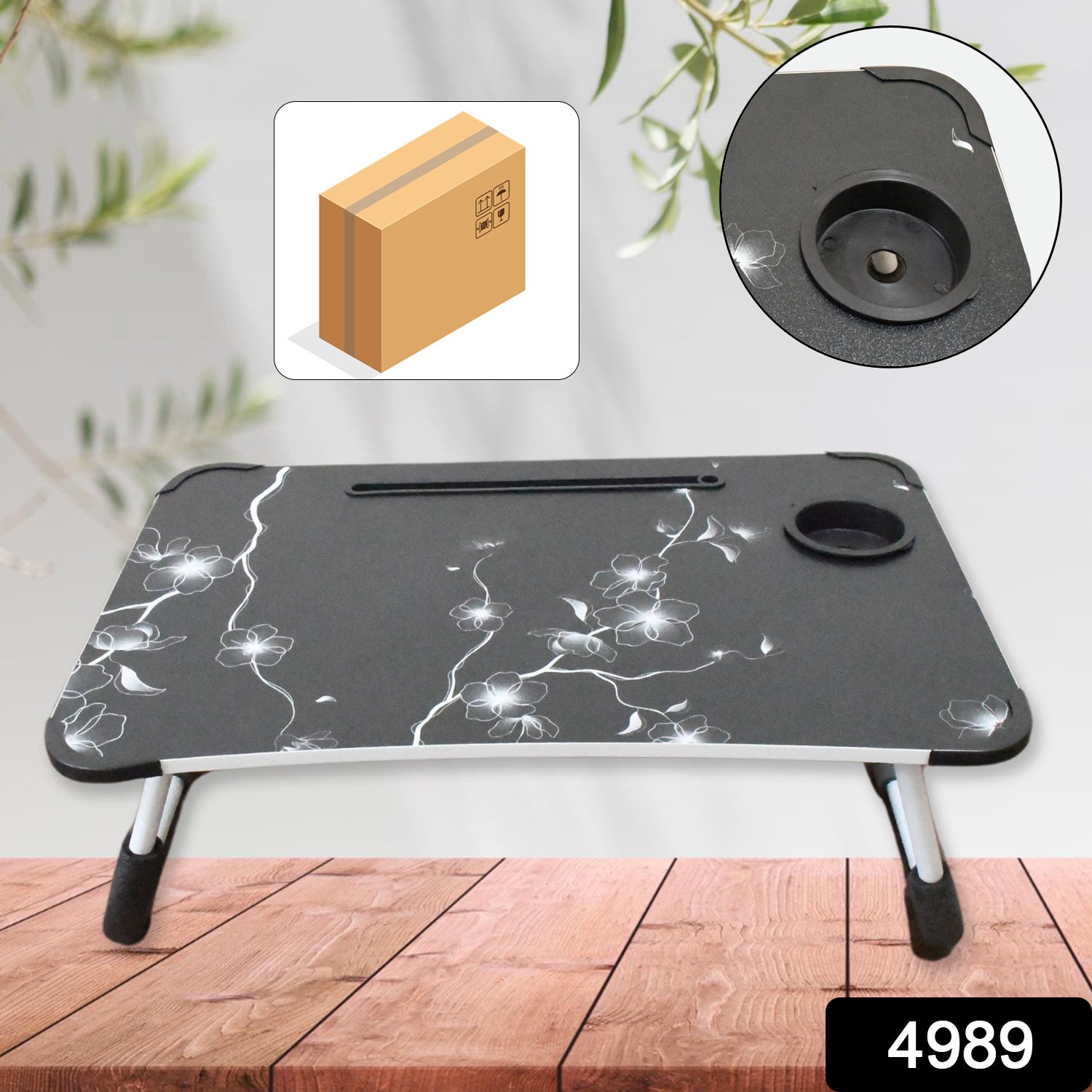 Laptop Table Foldable Portable Notebook Bed Lap Desk Tray Stand Reading Holder with Coffee Cup Slot for Breakfast, Reading & Movie Watching. - Springkart 