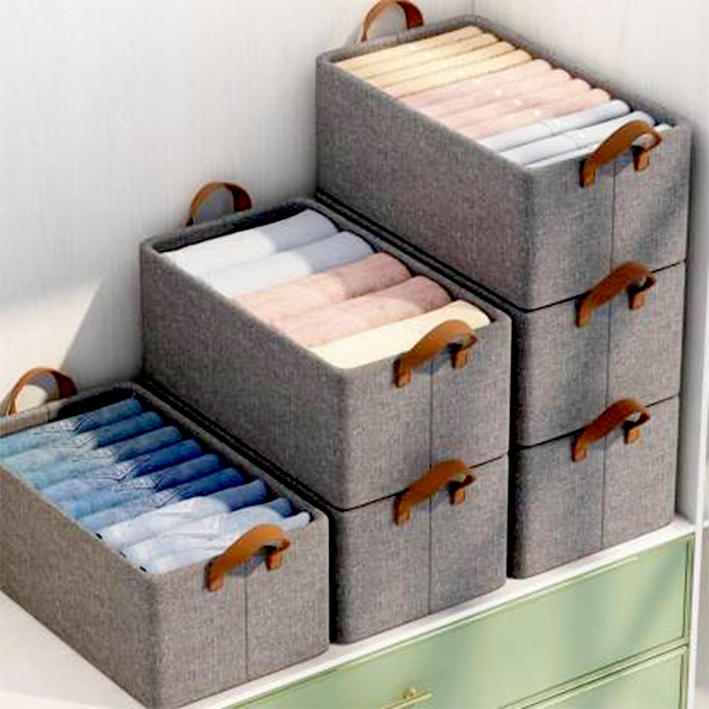 FOLDABLE STORAGE BOX WITH LID AND HANDLES, COTTON AND LINEN STORAGE BINS AND BASKETS ORGANIZER FOR NURSERY, CLOSET, BEDROOM, HOME (45 Cm) - Springkart 
