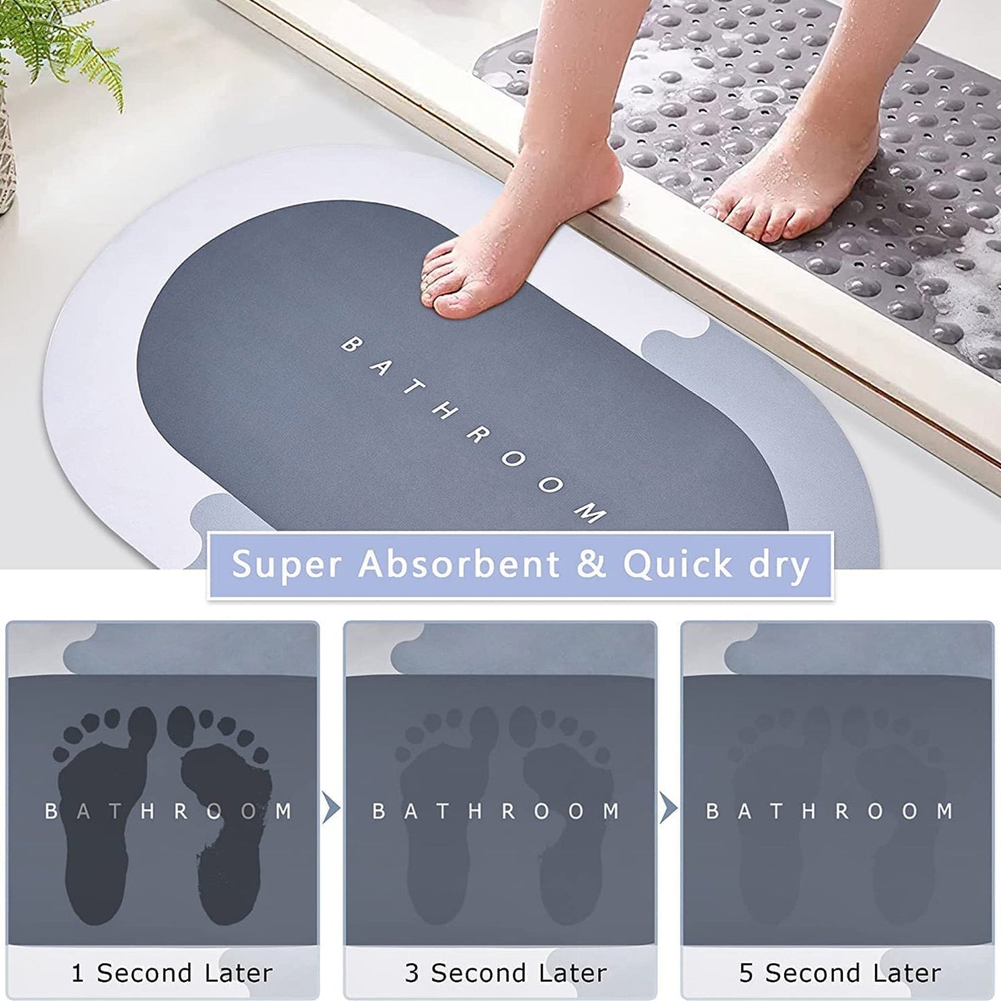 Floor Mat, Bath Mat, Doormat, Bathroom Carpet. Cushion Mat Super Absorbent Soft Carpet, Quick Dry Dirt Barrier for Home, Office - Springkart 