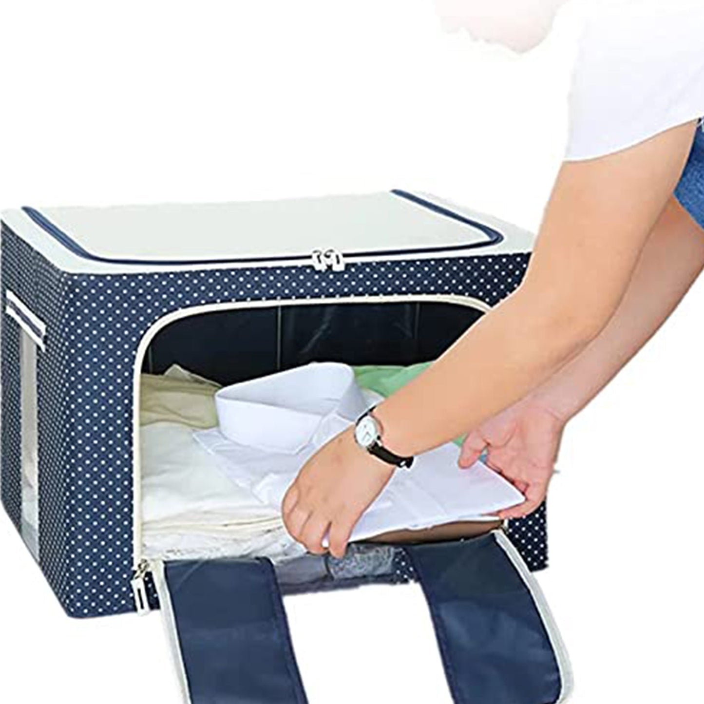 Foldable Steel Frame Clothes Living Storage Organizer Handled Bag - Springkart 