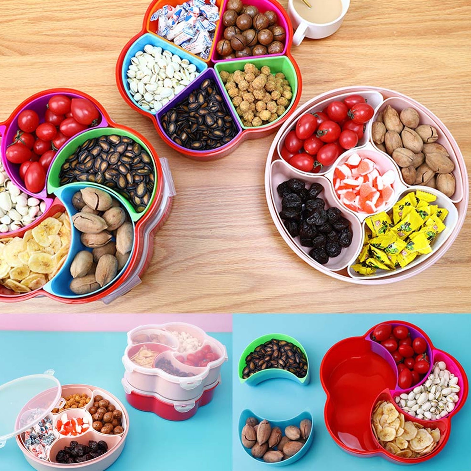5Compartments Party Food Storage Snack Nuts Box For Peanuts Fruits and Candy Box For Home & Kitchen Use - Springkart 