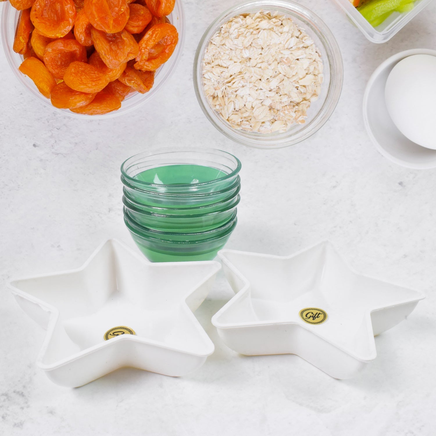 Star Station High Quality 6 Pc Glass Bowl & 2 Pc Plastic Star Shape Snack Bowl Set (8 Pcs Set) - Springkart 