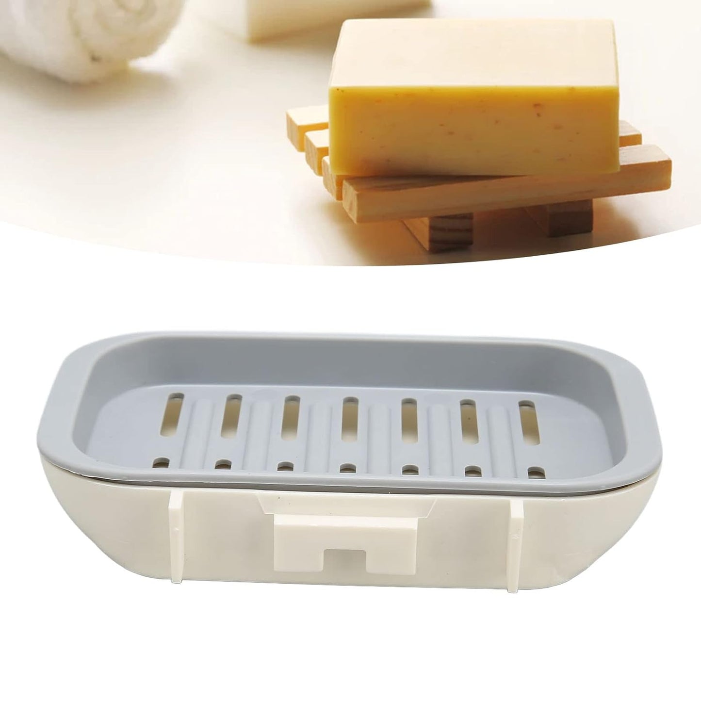 Bathroom Soap Holder, Soap Dish Container, Soap Case for Water Draining, Soap Holder Tray with Adhesive Sticker - Springkart 